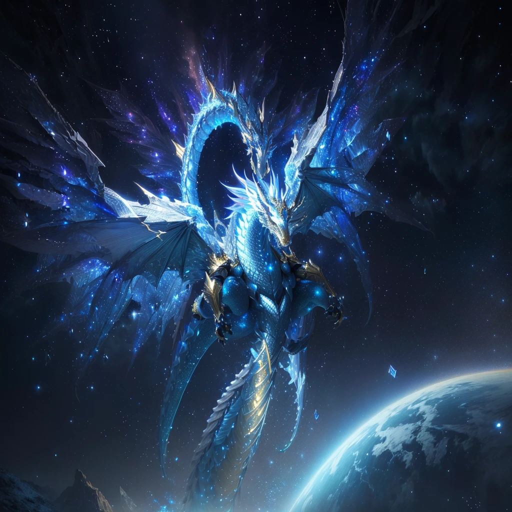 golden dragon, high quality concept art, galactic deity, concept art wallpaper 4k, crystal dragon, giant ethereal creature
