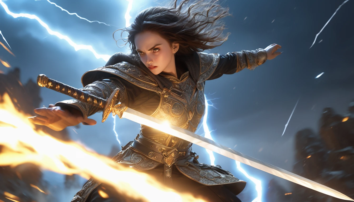 Realistic photos, RAW Photos, the sword saint, shining sword, attacks viewer, Powerful movements, jump on prey, ((Dynamic jump)),
sword saint approaching from above, sudden approach, Bad-tempered, dynamic Shot from grand, lightning magic,High resolution, masterpiece, Highest quality, Intricate details, Very detailed, Clear focus,texture, Delicate eyes, Professional, 4K,Shallow and deep, Kodak Vision Color, Exactly, Very detailed, photograph_\(Extremist\), photographpractical, practical, Post-processing, Maximum details, Roughness, Real Life, Extremist practical, Photorealism, photographgraphy, 8K Ultra HD, photographgraphy