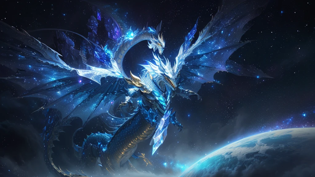 golden dragon, high quality concept art, galactic deity, concept art wallpaper 4k, crystal dragon, giant ethereal creature