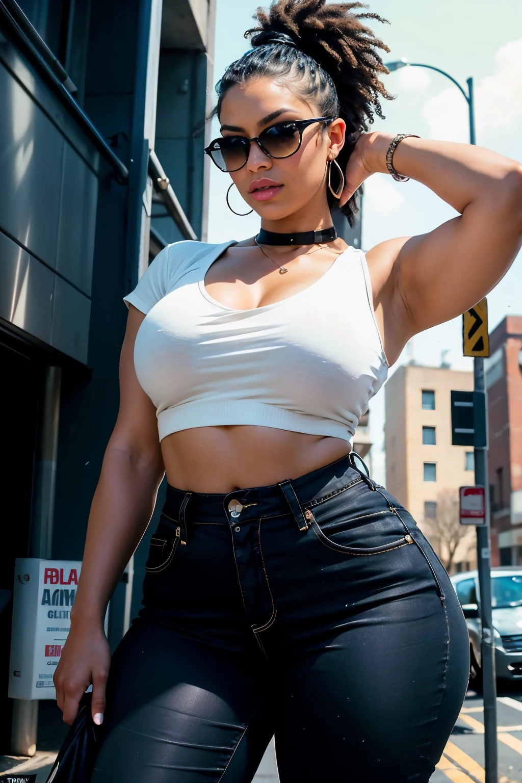 Objective: Capture the unique charm and strength of a self-assured woman with a Mohawk hairstyle and highlighted highlights.
Attire: She is a Huge Ass Woman, dressed in a bold and form-fitting outfit that highlights her curvy figure and tapered waist, featuring a V-neck top and skinny jeans, accentuating her ample derriere.
Personality: With a confident and assertive demeanor, this Womancore character exudes a powerful presence and unapologetic attitude. She proudly embraces her body shape and is not afraid to stand out in a crowd.
No nudity: The focus is on her attire and overall aesthetic,