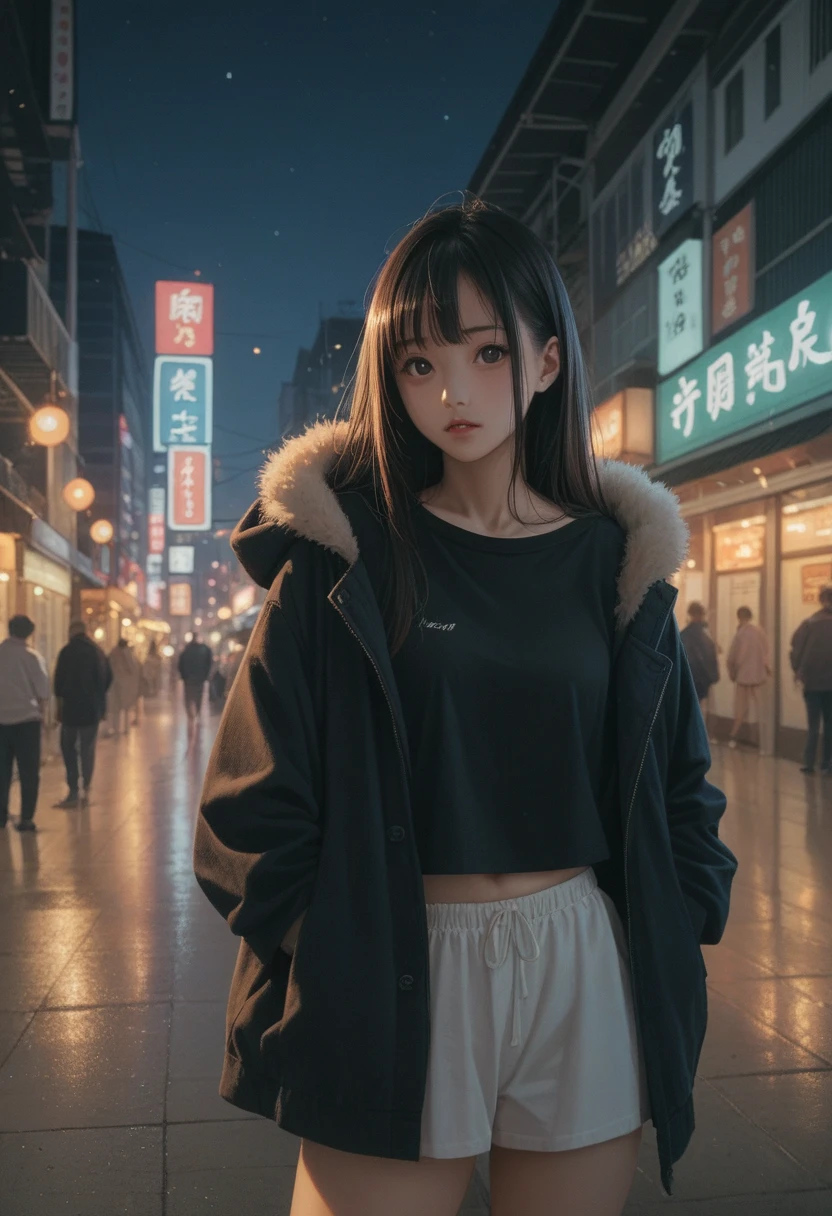 Yuji Itadori, at Shibuya city , at night.
