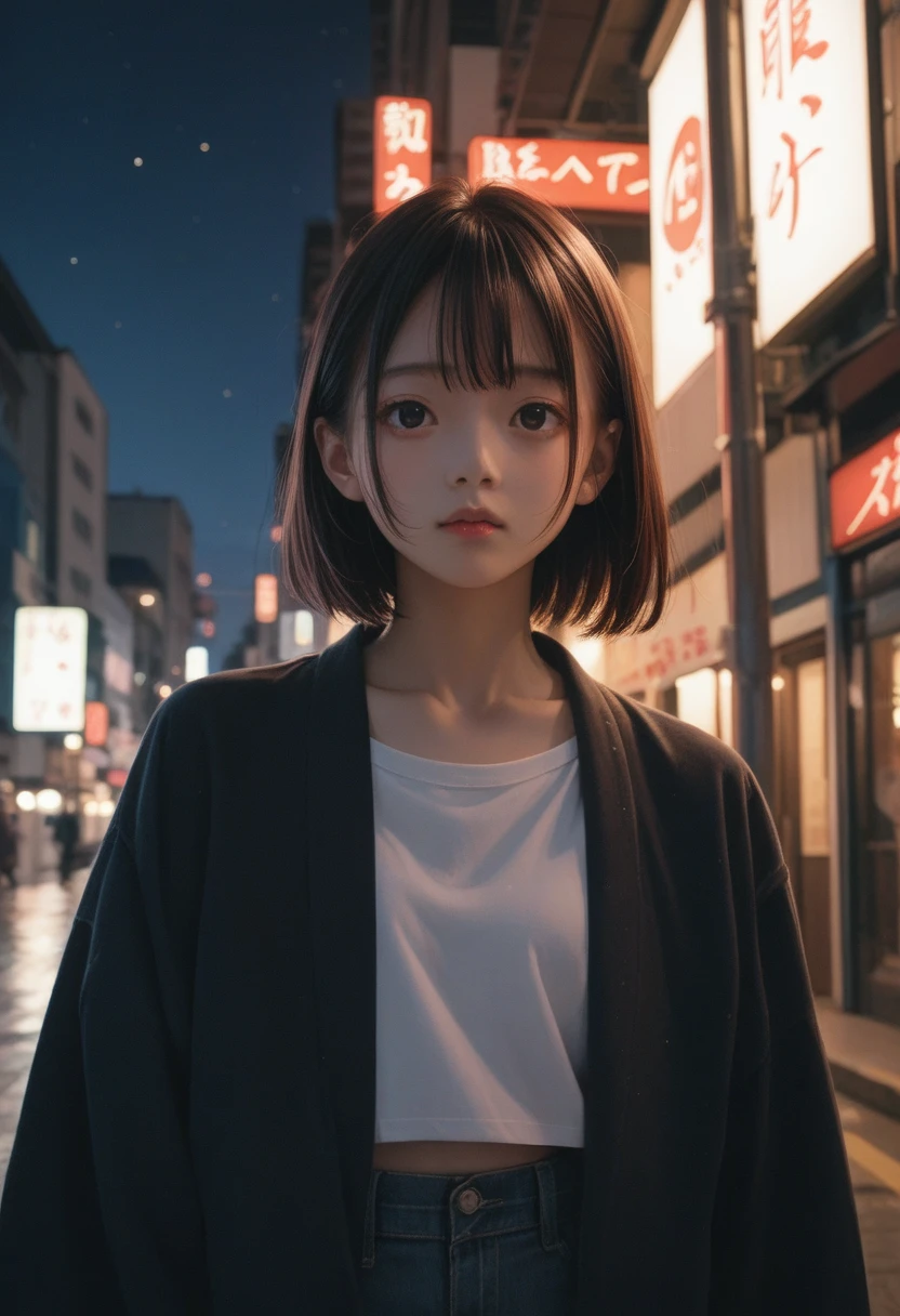 Yuji Itadori, at Shibuya city , at night.