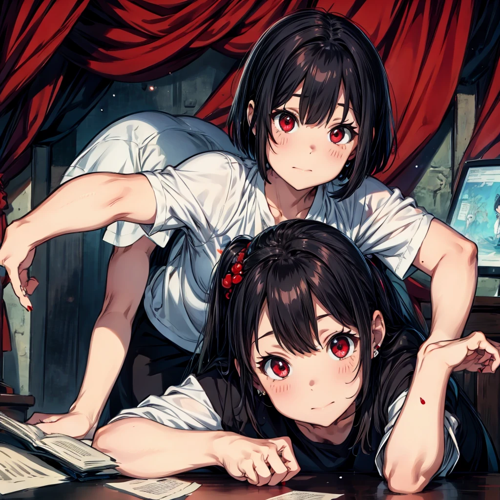 Black Hair Bob Red Eyes