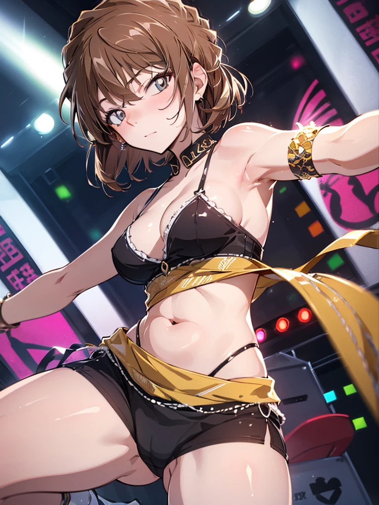 (Low Angle Shot:1.5), Belly dance, (Dancer:1.5), Bunny girl, cute, Beauty, Shortcuts, Haibara Ai, Brown Hair, (masterpiece), highest quality, 1girl, uhd, retina, masterpiece, ccurate, anatomically correct, textured skin, super detail, high details, high quality, best quality, highres, 4K