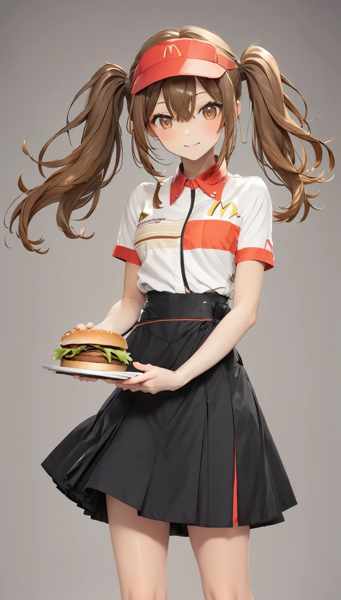 Mac、red、Simple Background、Girl、Bold Pose、hamburger