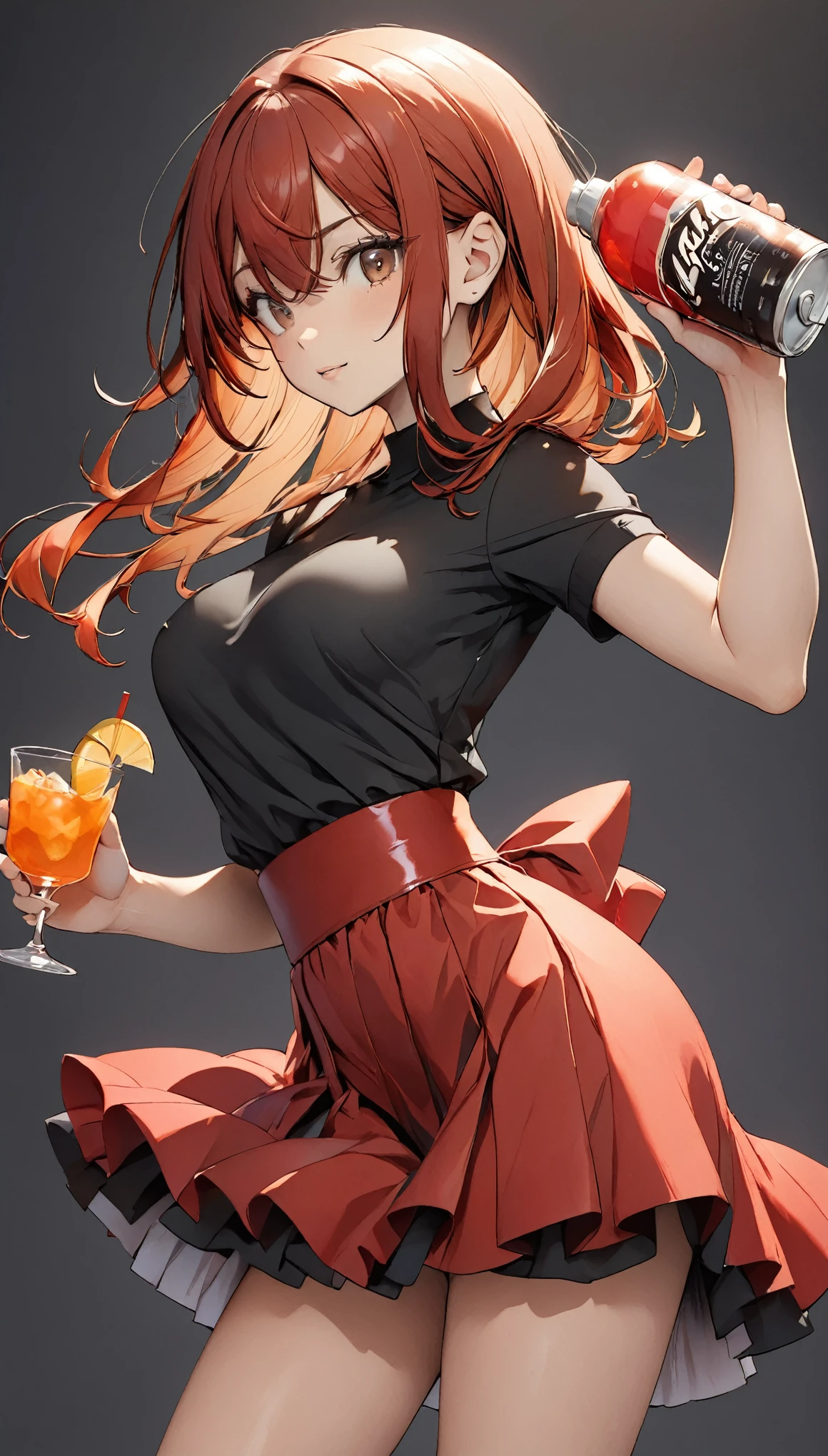 Mac、red、Simple Background、Girl、Bold Pose、Drink