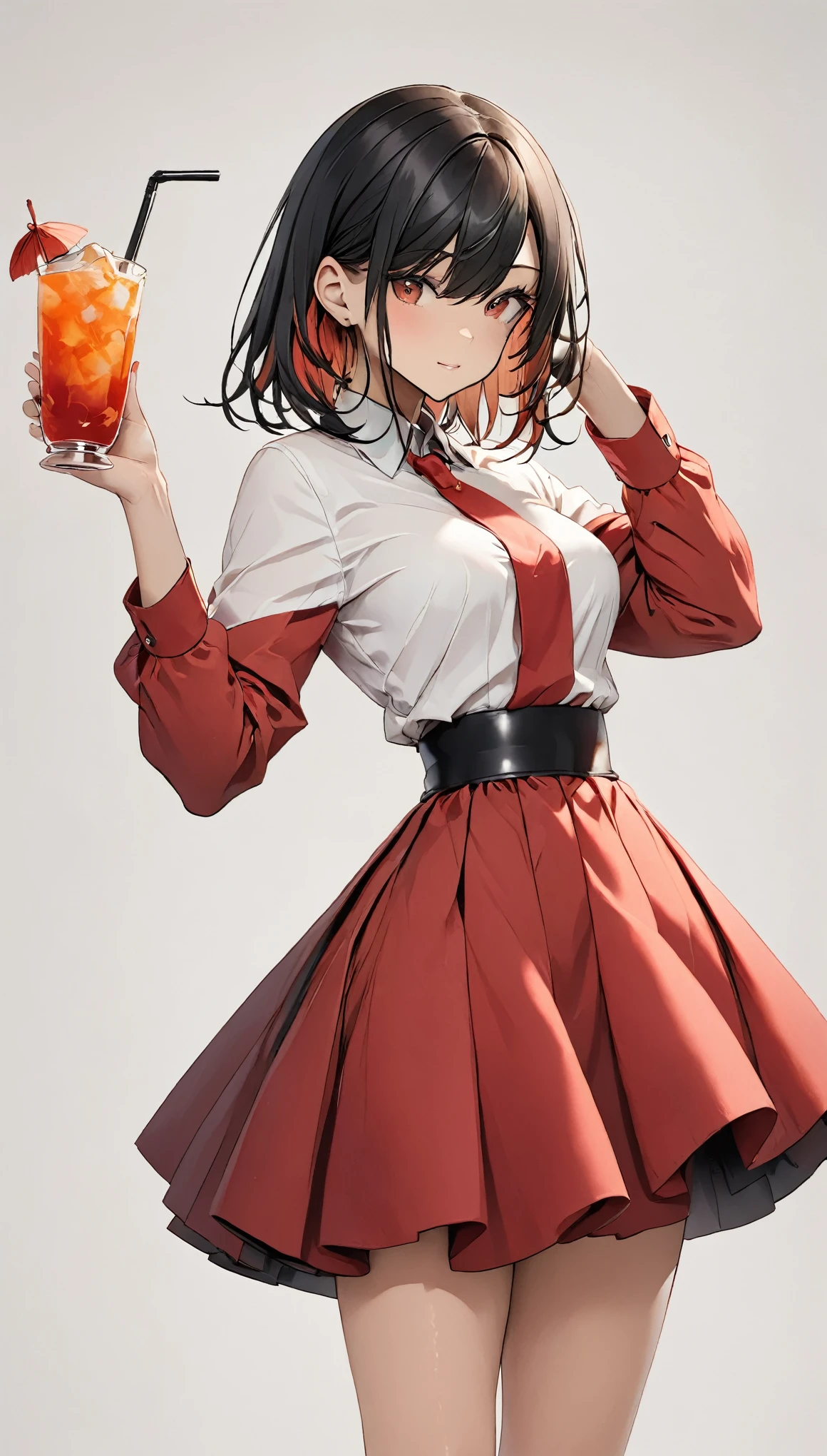 Mac、red、Simple Background、Girl、Bold Pose、Drink