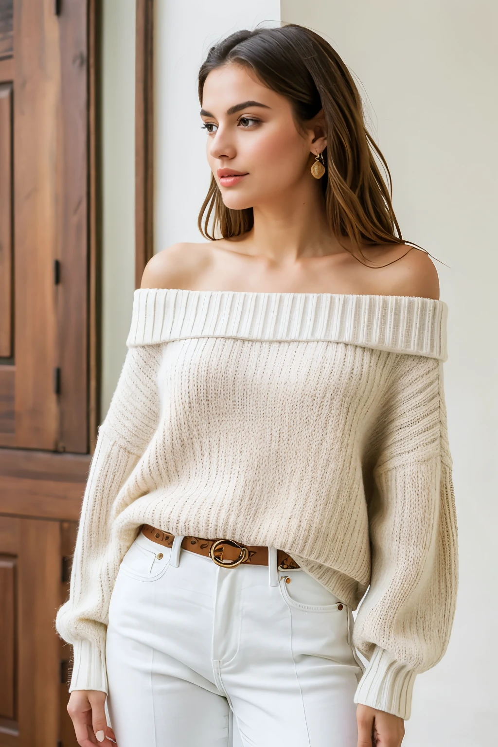 ((best quality)), ((masterpiece)), (detailed), 1girl, off-shoulder sweater,