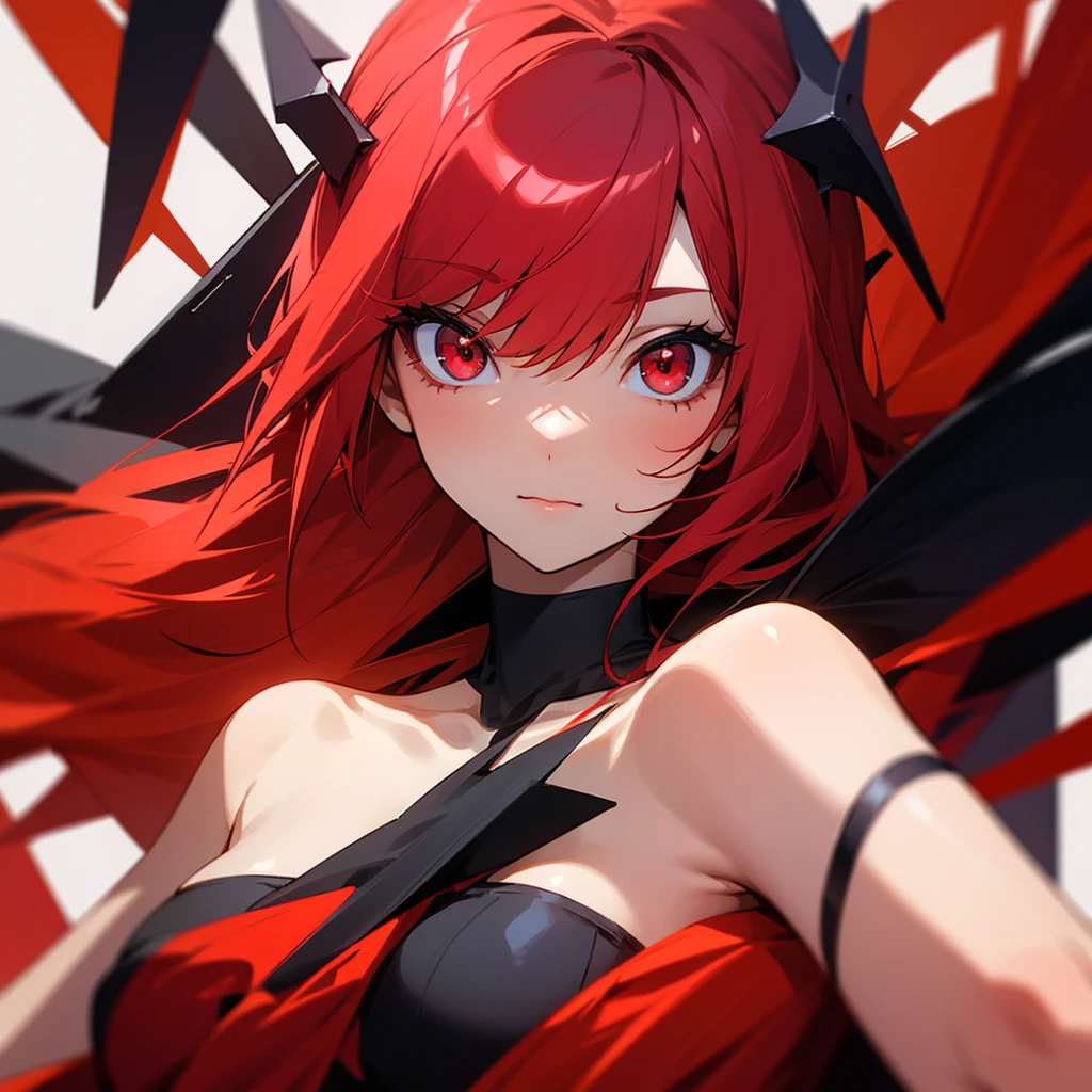 Beautiful girl with red hair, With Four of a Kind, with red eyes