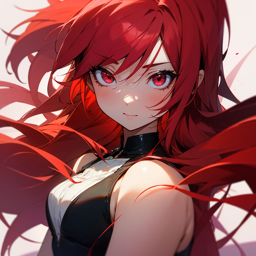 Beautiful girl with red hair, With Four of a Kind, with red eyes 