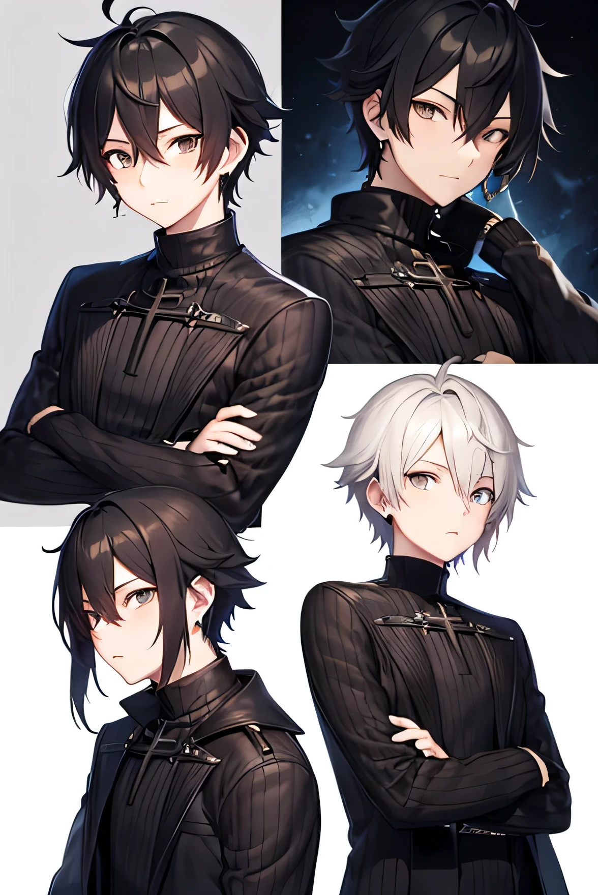 You can create an icon of an anime type boy with the following characteristics:
hair color: black hairstyle: aestetic Eye Color booklet: black on the right side and brown on the left Clothing: gamer accessories: a cross-shaped earring in the right ear