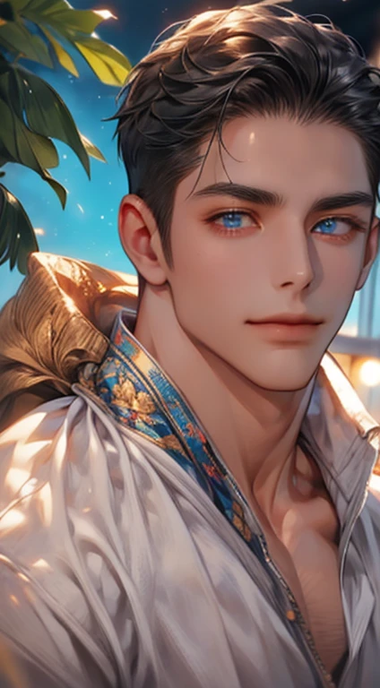 (best quality,4k,8k,highres,masterpiece:1.2),ultra-detailed,(realistic,photorealistic,photo-realistic:1.37),1 man,31 years old,mature man,very handsome,without expression,smile,short grey black hair,blue eyes,penetrating gaze,perfect face without errors,imposing posture,businessman,office background,cinematic lighting,hdr image