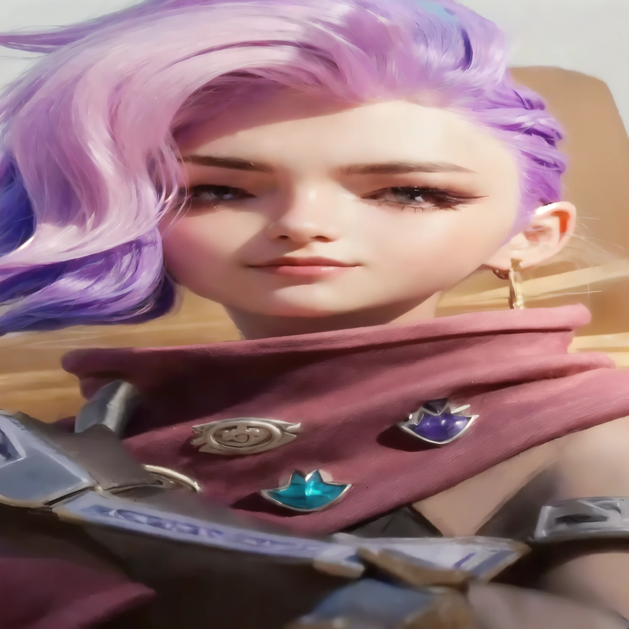 a close up of a person with purple hair and a purple cape, character art closeup, close up character, character close up, character portrait closeup,