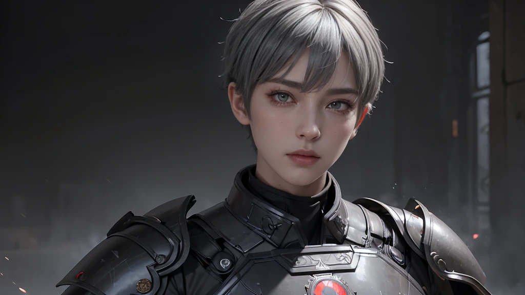masterpiece,Game Art,Best picture quality,Maximum resolution,8K,(portrait),Unreal Engine 5 rendering works,(Digital Photography),((portrait Feature:1.5)),20-year-old boy,Short hair details,Short bangs,(The red eye makeup is carefully applied),(Has short grey hair:1.4),(Large target, Strong chest muscles),Elegance and nobility,Brave and charming,(The future armor combines the characteristics of Chinese armor,hollow-carved design,Power Armor,Mysterious oriental runes,Exquisite clothing patterns,Magic Flash),Future Warrior,Cyberpunk Characters,War Background,
light,Ray Tracing,Game CG,((3D Unreal Engine)),OC rendering reflection mode