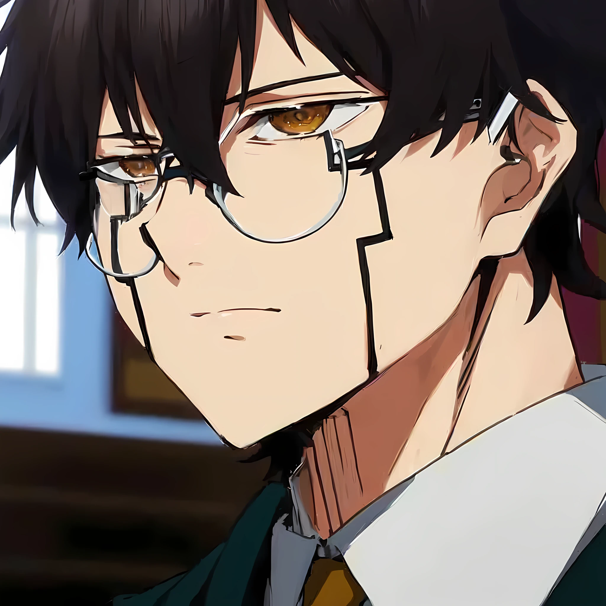 Anime image of a man wearing glasses and a tie watching something., Inspired by Okumura Masanobu, Inspired by Okumura Tokyu, As an anime character, anime pictures shuushuu, important anime pictures, Fukaya Yuichiro, Okata Kazuto, Hijikata Toshiro, male anime characters, anime boy
