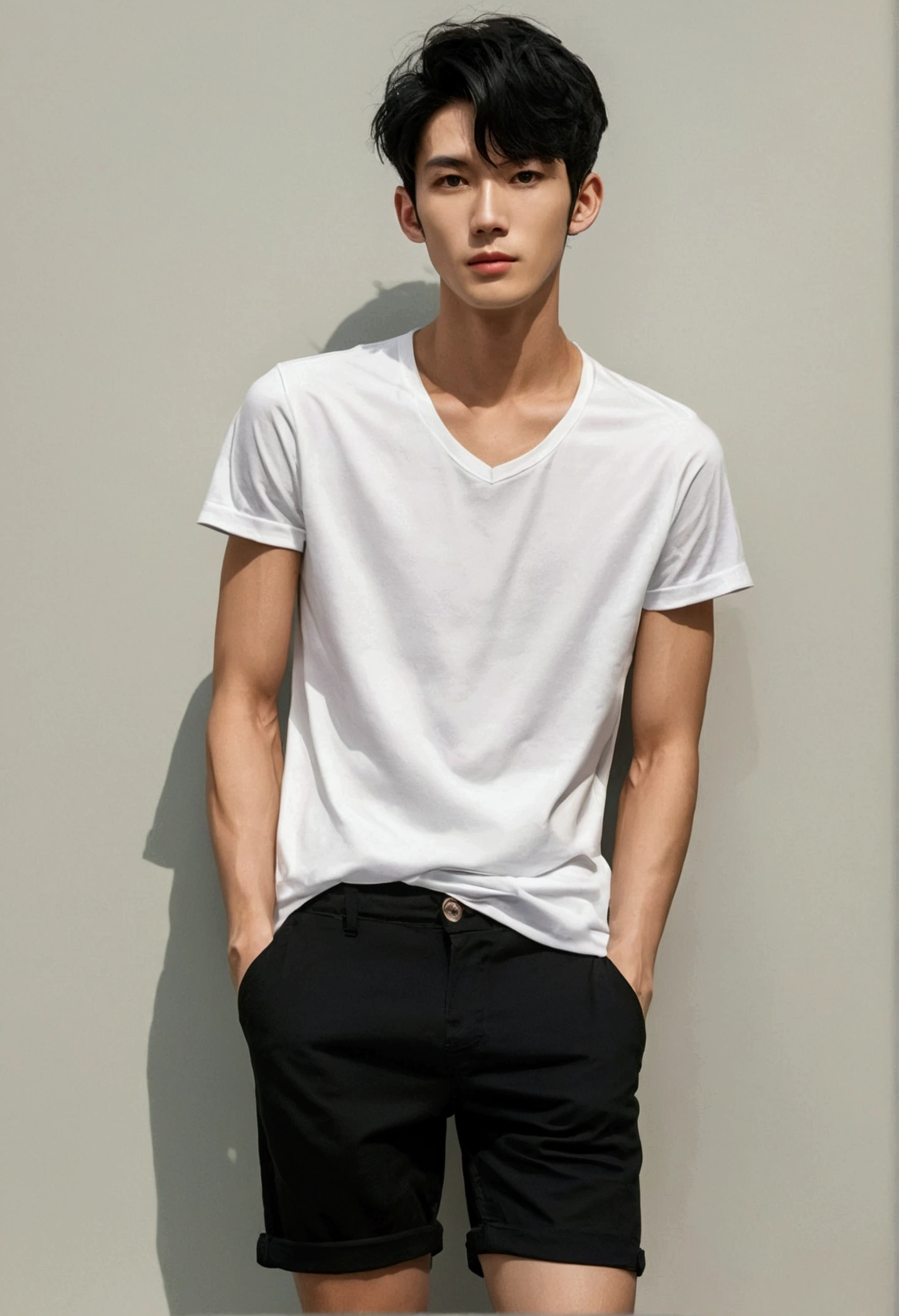 one person, permanent, Wear short, thigh, Handsome and young, Skinny , Black Hair 