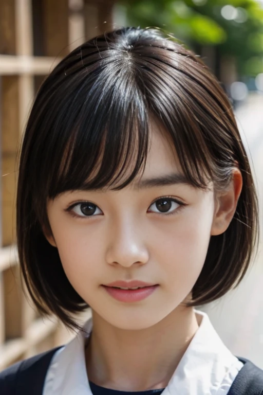 ((Cute 15 year old Japanese))、on the road、Highly detailed face、Pay attention to the details、double eyelid、Beautiful thin nose、Sharp focus:1.2、Beautiful woman:1.4、Cute Hairstyles、Pure white skin、Highest quality、masterpiece、Ultra-high resolution、(Realistic:1.4)、Highly detailed and professional lighting、nice smile、Japanese school girl uniform



