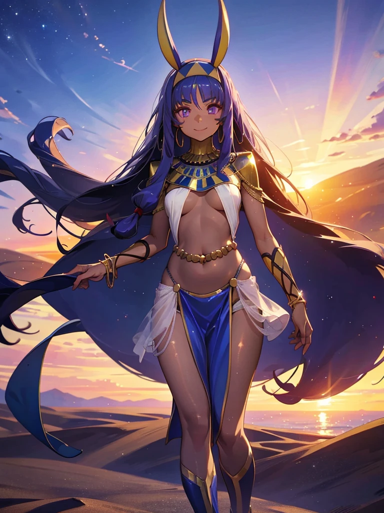 Nitocris,Nitocris(Fate), 1 girl, Full body painting, Highest quality,((Highest quality)),((Tabletop)),((Perfect Face)),1 girl,smile,beauty,((Holographic)), (Desolate desert background) (Beautiful attention to detail: 1.2), (Highly detailed CG Unity 8K wallpapers, masterpiece, Highest quality, Very detailed, Best Shadow), (Detailed Background),People Girls, sketch,Cinematic,A cover like the cover of a movie,Stars shining in the night sky