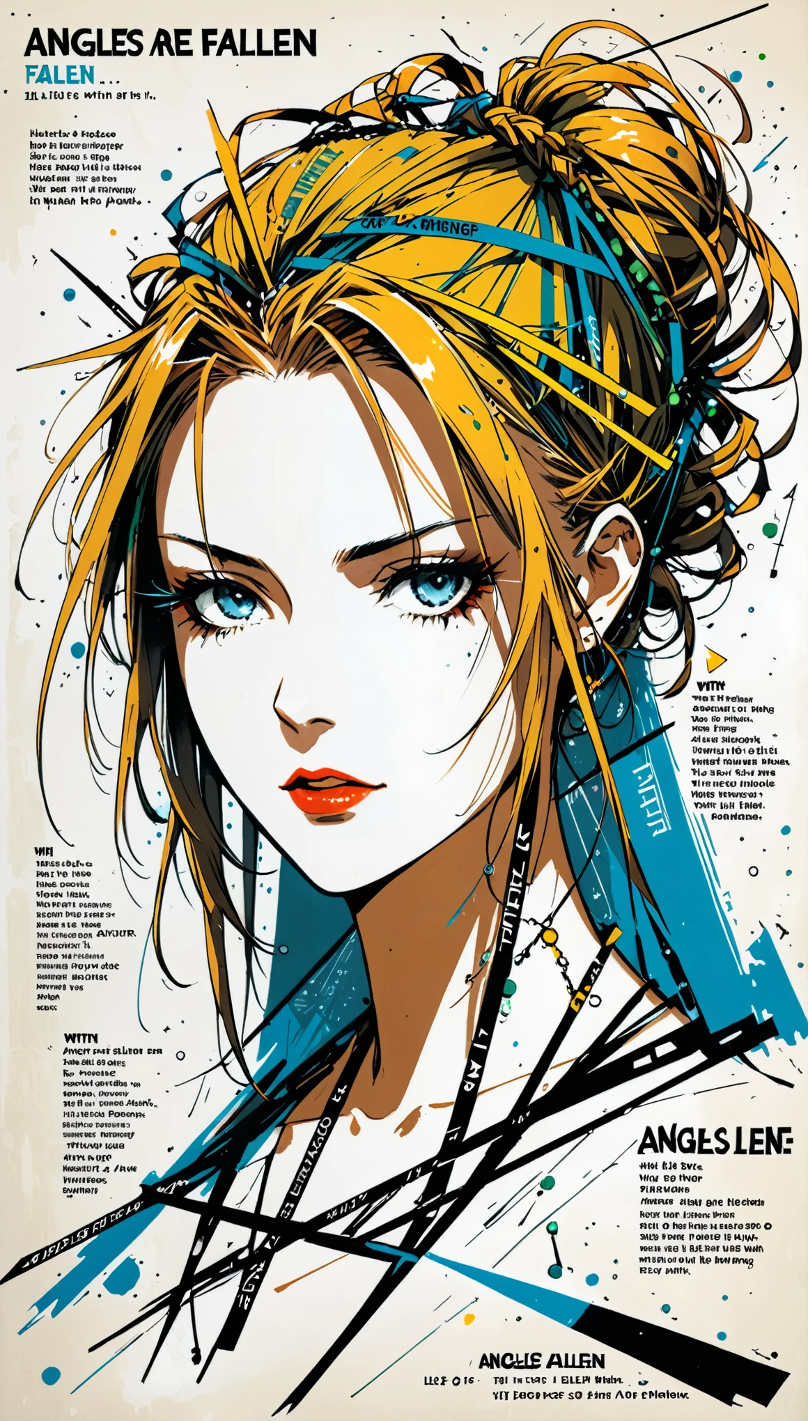 (with the text:"Angles are Fallen":1.4),{in style of Hans Hartung},{in style of Heinrich Lefler},in style of Artur Bordalo
character concept design,(1girl:1.4), multi-tied hair