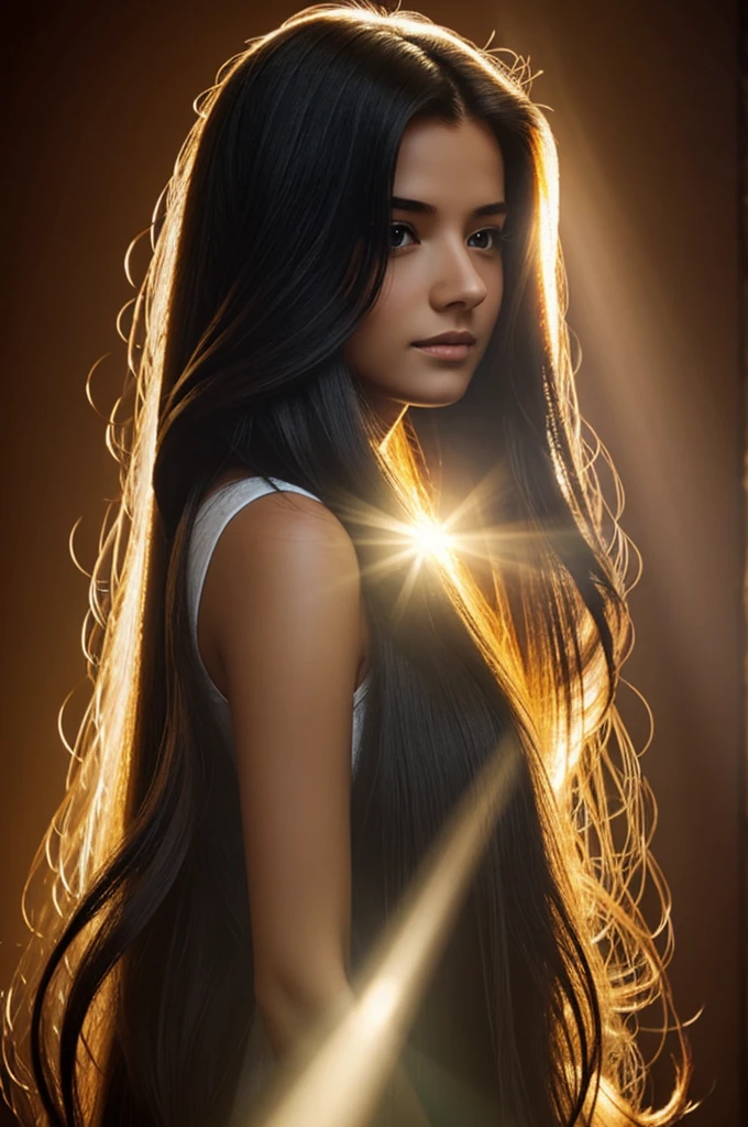 Cartoon long hair woman with beautiful rays