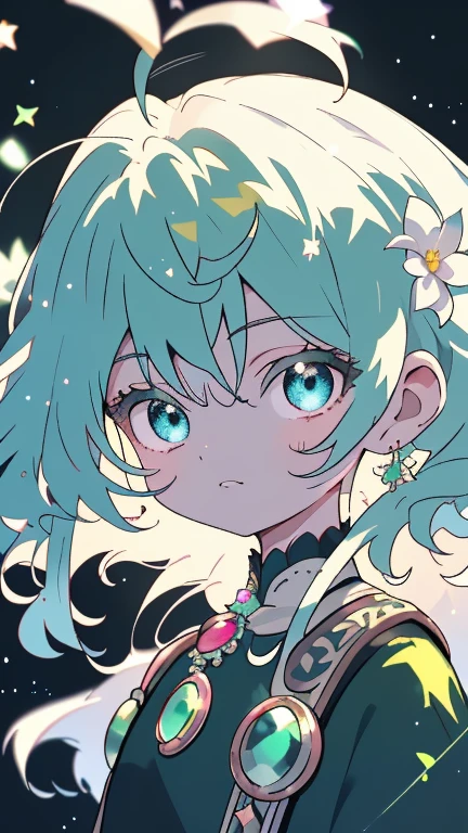 masterpiece, top-quality, illustratio,Fume,long blonde fluffy hair,emerald green, Platinum Earrings, Platinum Necklace,blackdress, 1girl in, cute little, (Dynamic lighting:1.2), lighting like a movie, Delicate Makeup, A detailed eye,depth of fields, bokeh dof, foco nítido, (ultra-detailliert, bloom, Glow:1.4), Many Small Gems