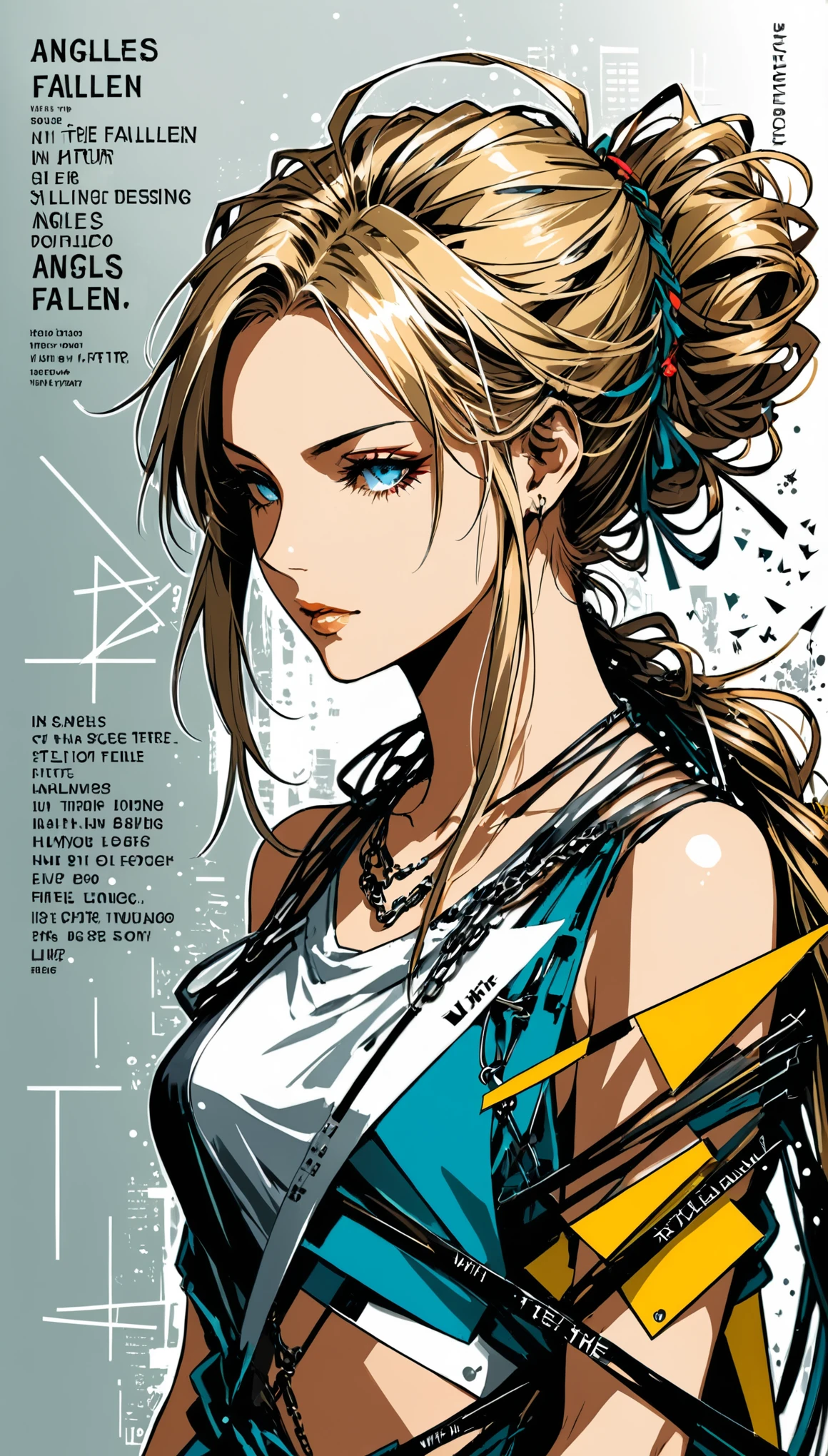 (with the text:"Angles are Fallen":1.4),{in style of Hans Hartung},{in style of Heinrich Lefler},in style of Artur Bordalo
character concept design,(1girl:1.4), multi-tied hair
