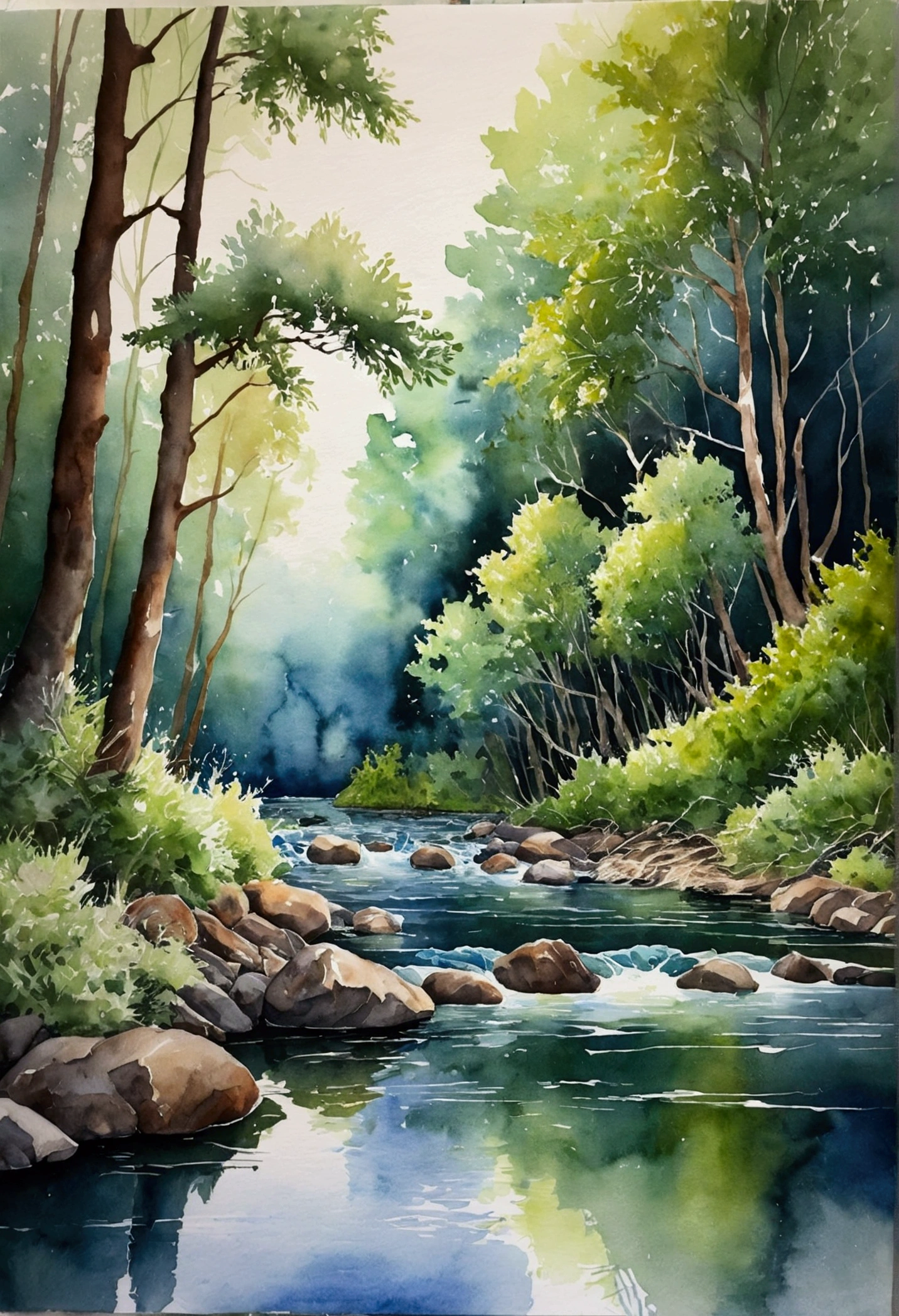 the forest, River, watercolor