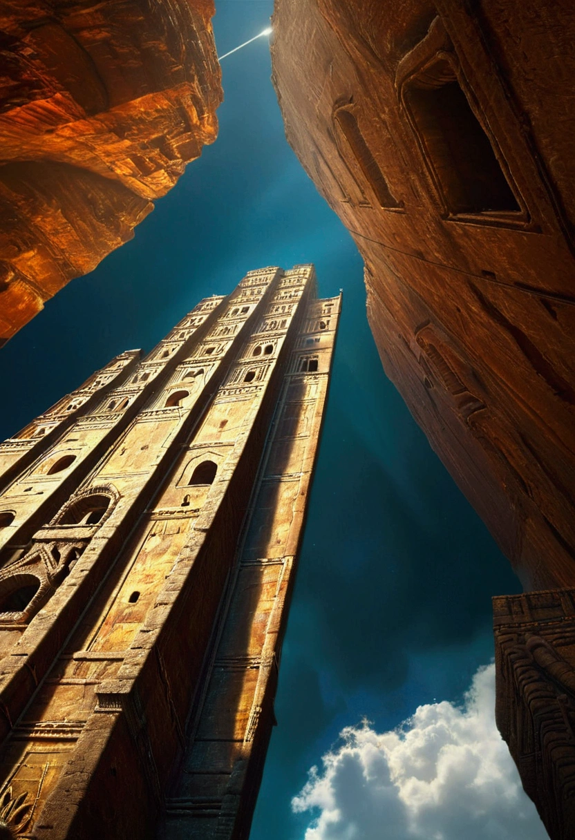 Low Angle Shot, from below, by Michal Karcz, cinematic still, (best quality, masterpiece, photorealistic), very aesthetic, perfect composition, intricate details, ultra-detailed, vivid colors