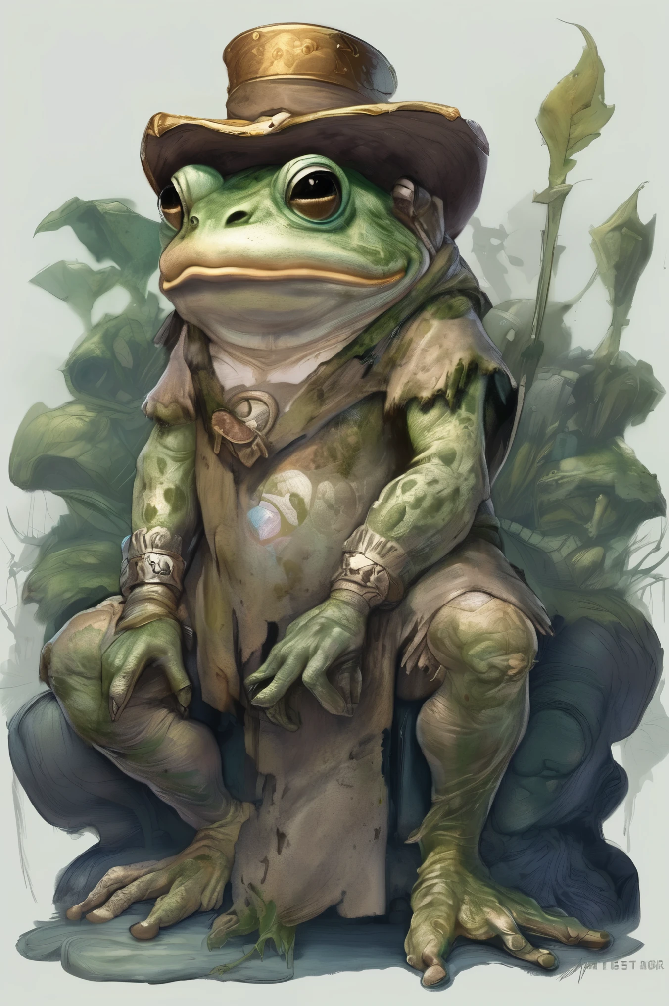 [ (character art by Artgerm:1.0) and Claude Monet::18], professional, water, Fatigued (a bunch of transparent haul!:1.2) , a toad dressed in a dirty tattered dress, toad shamman, old frog shaman, highly detailed toad, old toad, stylized, hyper detailed fantasy character, toad, big toad, close up character art, Grim, Gouache Art, studio lighting, green skin