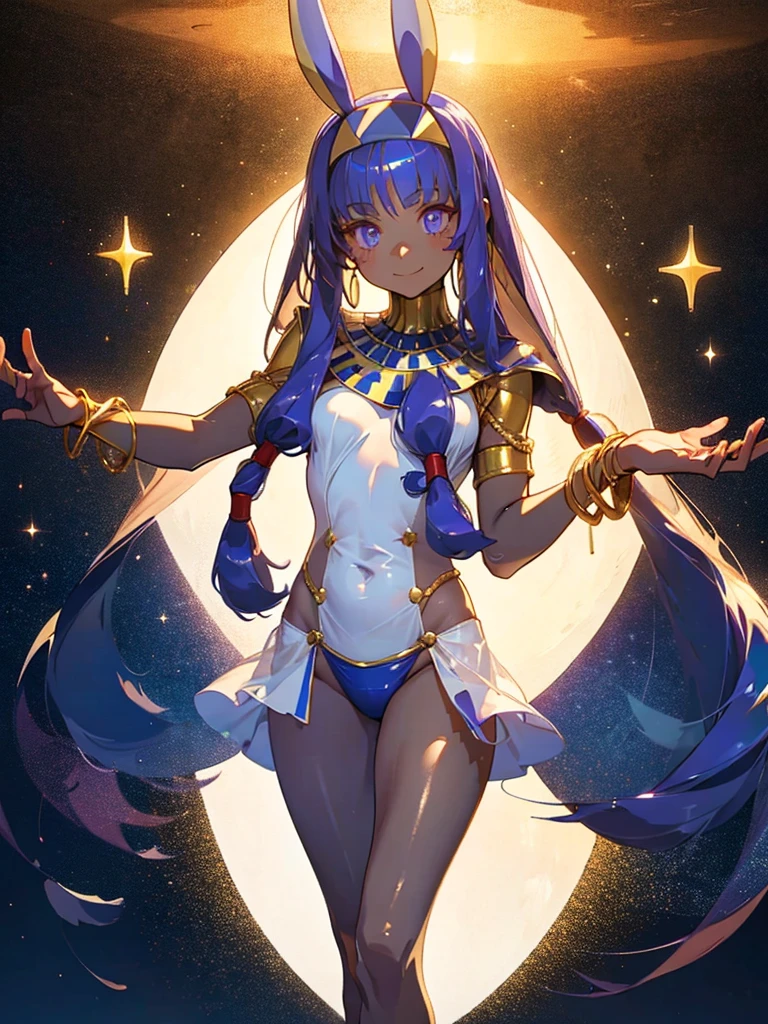 Nitocris,Nitocris(Fate), 1 girl, Wearing a white school swimsuit, Full body painting, Highest quality,((Highest quality)),((Tabletop)),((Perfect Face)),1 girl,smile,beauty,((Holographic)), (Desolate desert background) (Beautiful attention to detail: 1.2), (Highly detailed CG Unity 8K wallpapers, masterpiece, Highest quality, Very detailed, Best Shadow), (Detailed Background),People Girls, sketch,Cinematic,A cover like the cover of a movie,Stars shining in the night sky