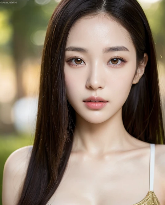 ((best quality)), ((masterpiece:1.3)), (detailed), (Photorealsitic:1.4), (golden ratio face) , (named YUNA_LEE), ((Double Eyelids)), (korean), (Slender girl), 1 girl, korean, kpop, 21 years old, long black straight hair, (symmetrical) (hazel) eyes, pale detailed skin with pores, skinny and athletic boddy, 38B bra size, Slender Abs: 1.2, Narrow waist, Masterpiece, Top Quality, 8k, UHD. (BREAK). Looking at the viewer, close portrait, profesional photo studio, bokeh.