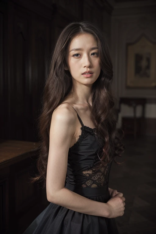 ((original photography:1.2, best quality)), Extremely detailed, Ultra-precise depiction, Ultra-fine drawing, (dramatic:1.2), (elegant atmosphere), (Dark background:1.5), 波浪Long hair, Pink Hair, 1 Girl, Ballet dancer,Elegant temperament,Detailed face,Wear a ballet costume, Detailed tutu,Very detailed, Practical, 30 years old, Long hair,long legs,hands behind