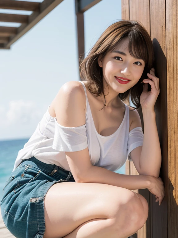 ((Exposing shoulders)), ((Ample breasts)), ((The skirt is short)), ((Sexy Legs)), ((whole body)),practical, Stylish girl,1girl,sexy pose,best quality,masterpiece,illustration,an extremely delicate and beautiful,CG,unity,8k wallpaper,Amazing,finely detail,masterpiece,official art,extremely detailed CG unity 8k wallpaper,incredibly absurdres,huge filesize,ultra-detailed,highres,extremely detailed,beautiful detailed girl,realistic,outdoors,light contrast,(White tee shirt、Shorts,、Red lipstick、Looking from below、smile、(Ocean、Ocean岸で歩いている)、ショートヘアー
Waiting to start