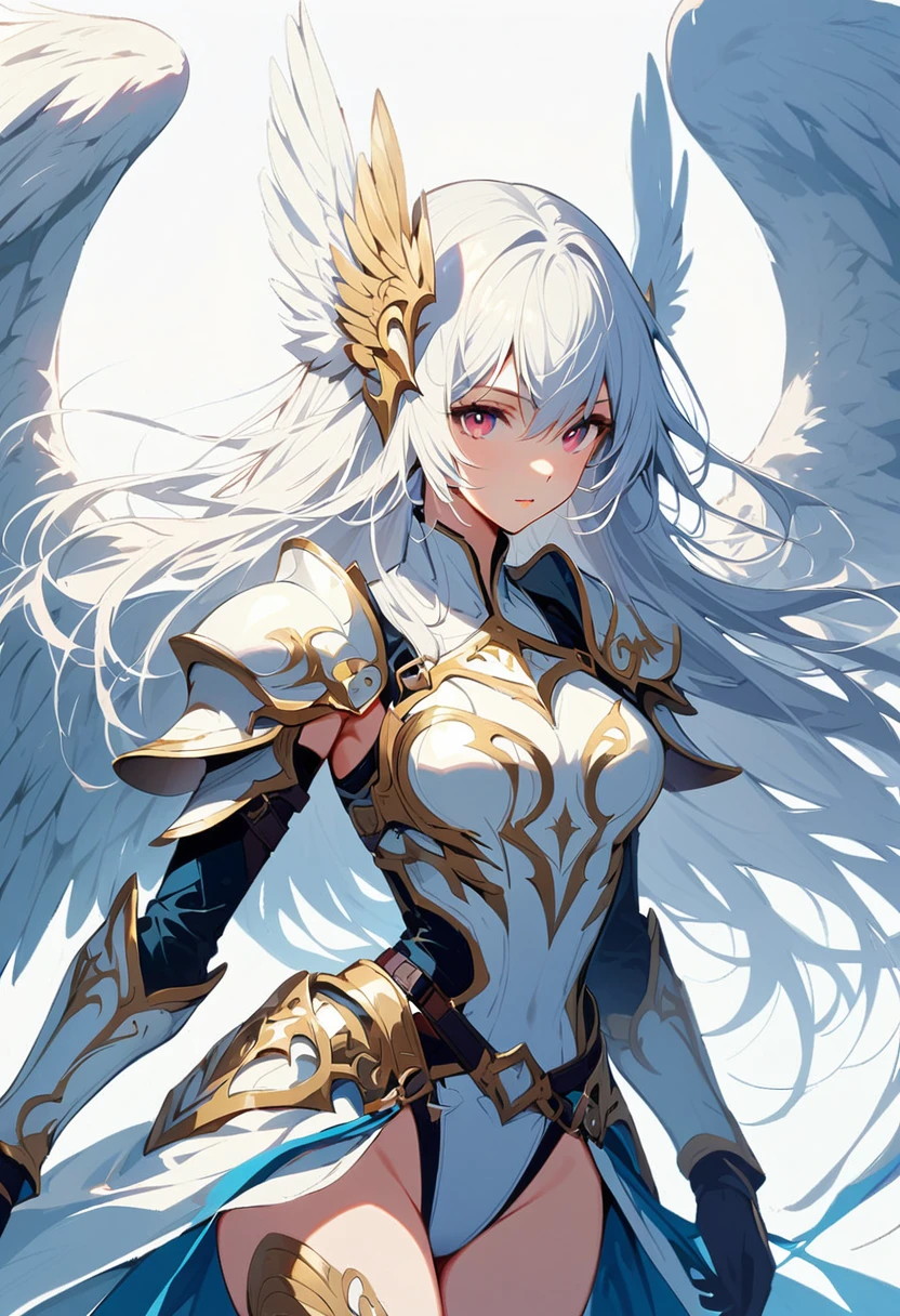 1girl angel angel_wings armor feathers_Long wing feathers_Hair Shoulder Armor Shoulder_Armor single piece_Wing top_body white_Theme White_Wings Wings