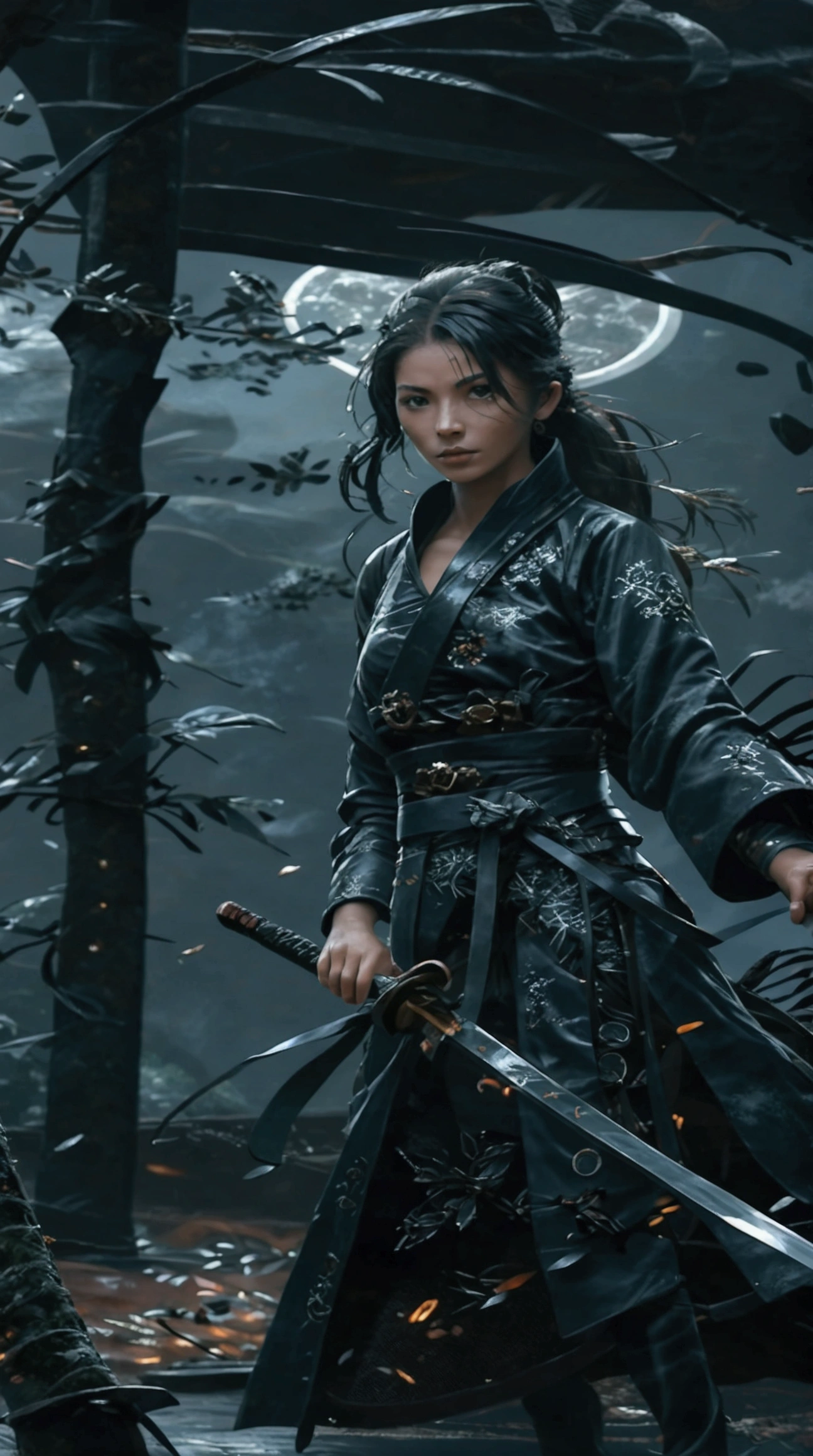 (Japanese sword &References;Muramasa 2&References;.0)Beautiful and cute woman、Tie your hair back、hair ornamentartial artists、Warrior、Clear eyes、Arm tattoo、warrior、(Japanese swordを両手で構える、1.2)(Japanese sword)