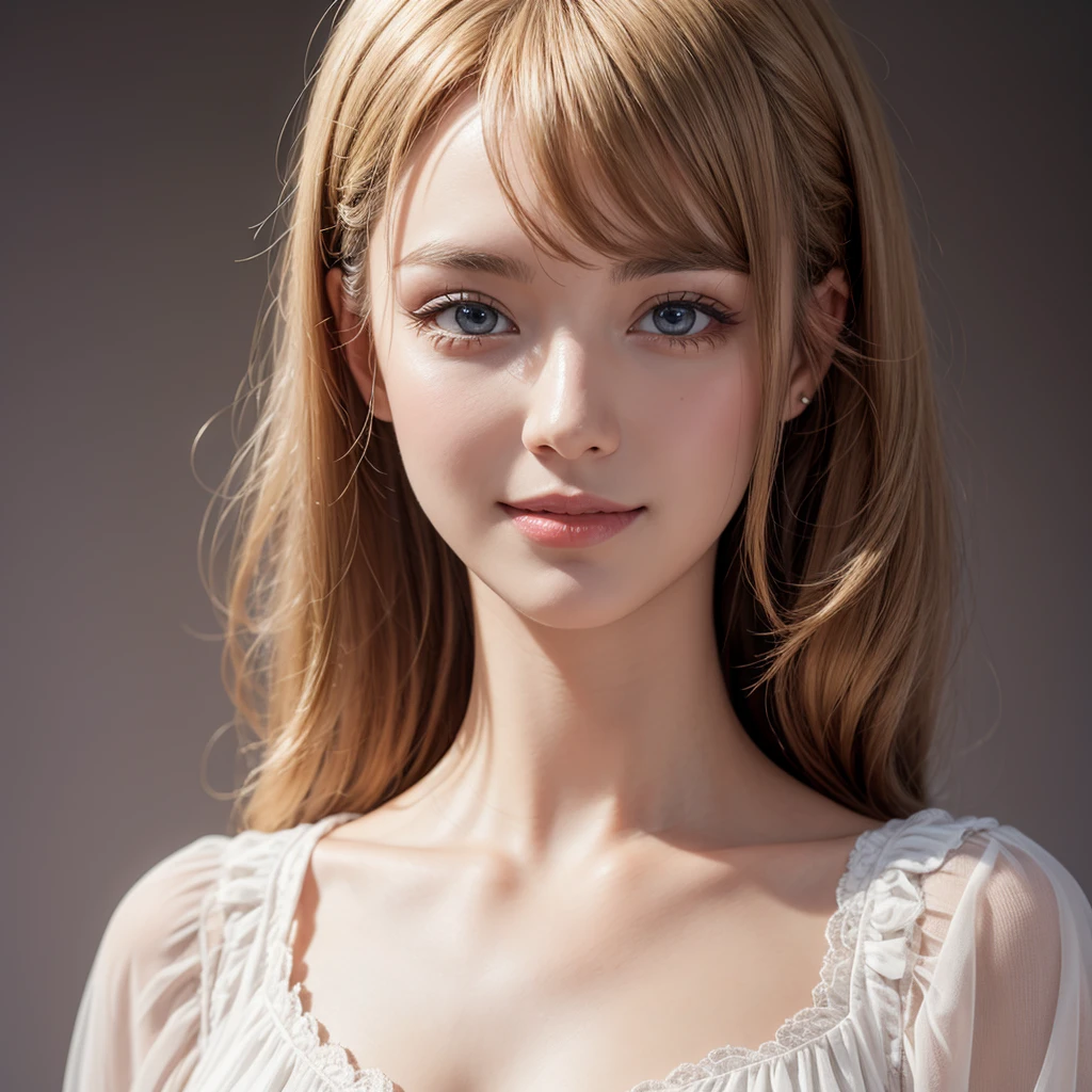 ((masterpiece)), ((Highest quality)), ((Complex)), ((Surreal)), (Realistic), (Mature Woman), Very detailed, (1 female), Beautiful and exquisite((blouse)), (Upper Body), (background:none), Perfect Eyes, Captivating eyes, Long hair looking at the audience, smile, blue eyes, Blonde, Curly Hair,