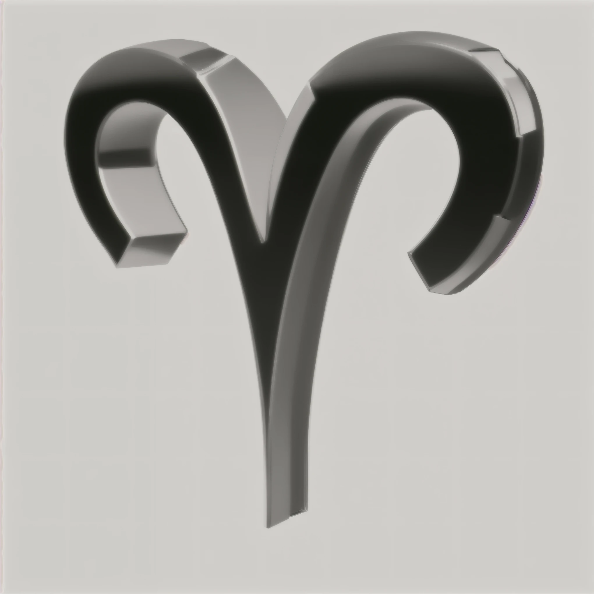 stylized aries zodiac sign, 3D CG, reflective glossy black metal, remove gradient on the lower side