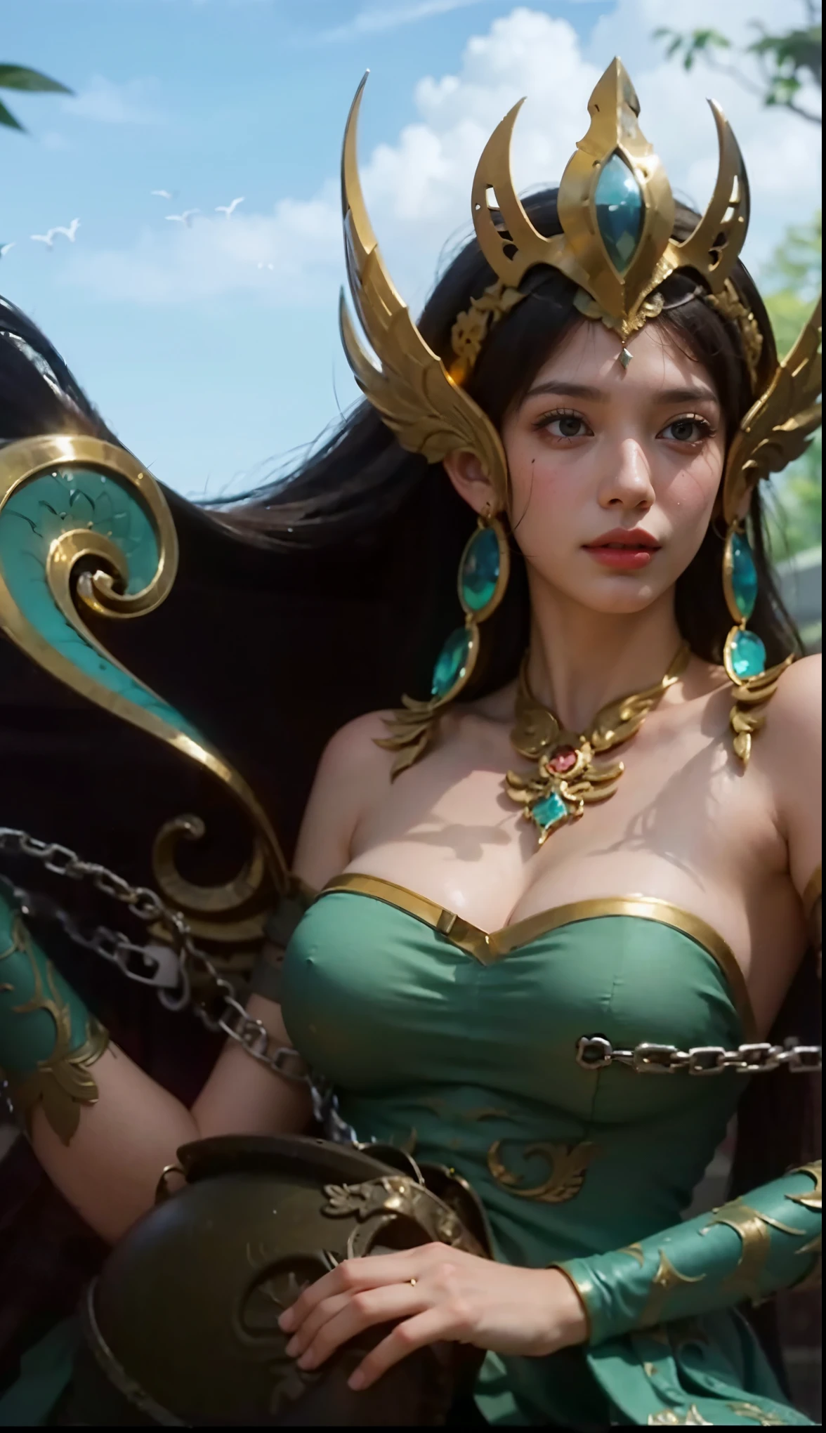 a close up of a girl , detailed hair , big booobs ,  shadowbringers cinematic, 4 k detail fantasy, a beautiful fantasy empress, game cg, xianxia fantasy, xianxia hero, 2. 5 d cgi anime fantasy artwork, cinematic goddess close shot, ruan jia and artgerm, wow 4 k detail fantasy, hyper-detailed fantasy character, high definition, hyper- detailed,perfect, fantastic, detailed facial and body skin texture, detailed vagina (pussy), detailed eyes . ultra realistic, ultra detailed 