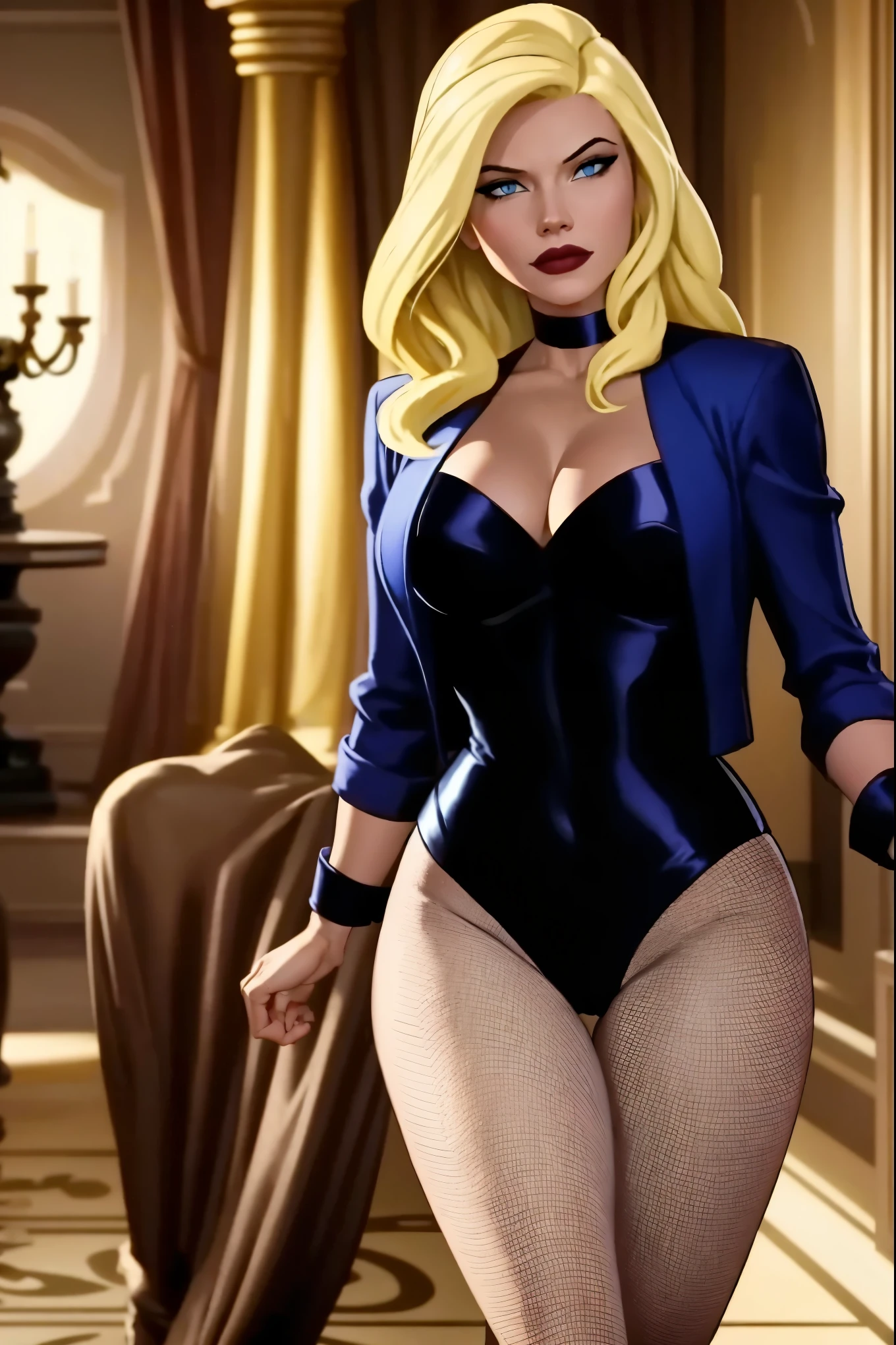 Black canary posing for a photo, in a luxurious mansion