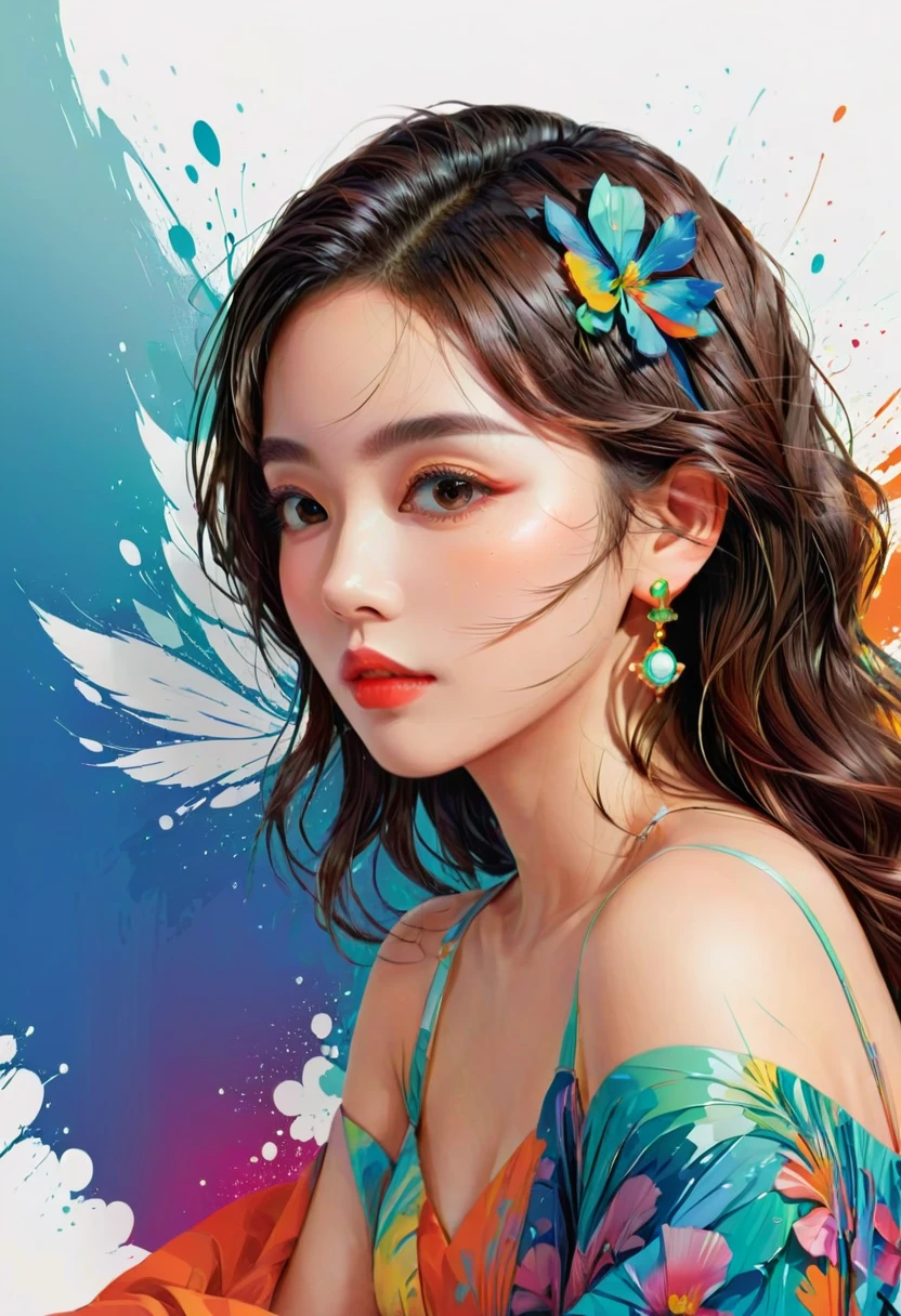 vector，Flat style，illustration，数字艺术illustration，1 girl，unique，beautiful face，portrait，shoulder，beautiful hands，artistic concept，abstract