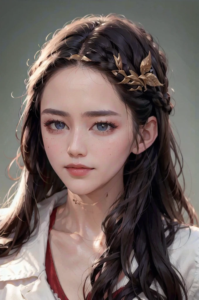 Christina Chong beautiful face, narrowed eyes. smirk. black braided hair