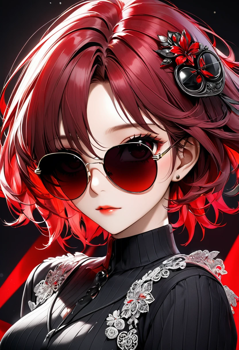 masterpiece, 8k, best quality, highly detailed, a pair of sunglasses that are bright red with black lenses
