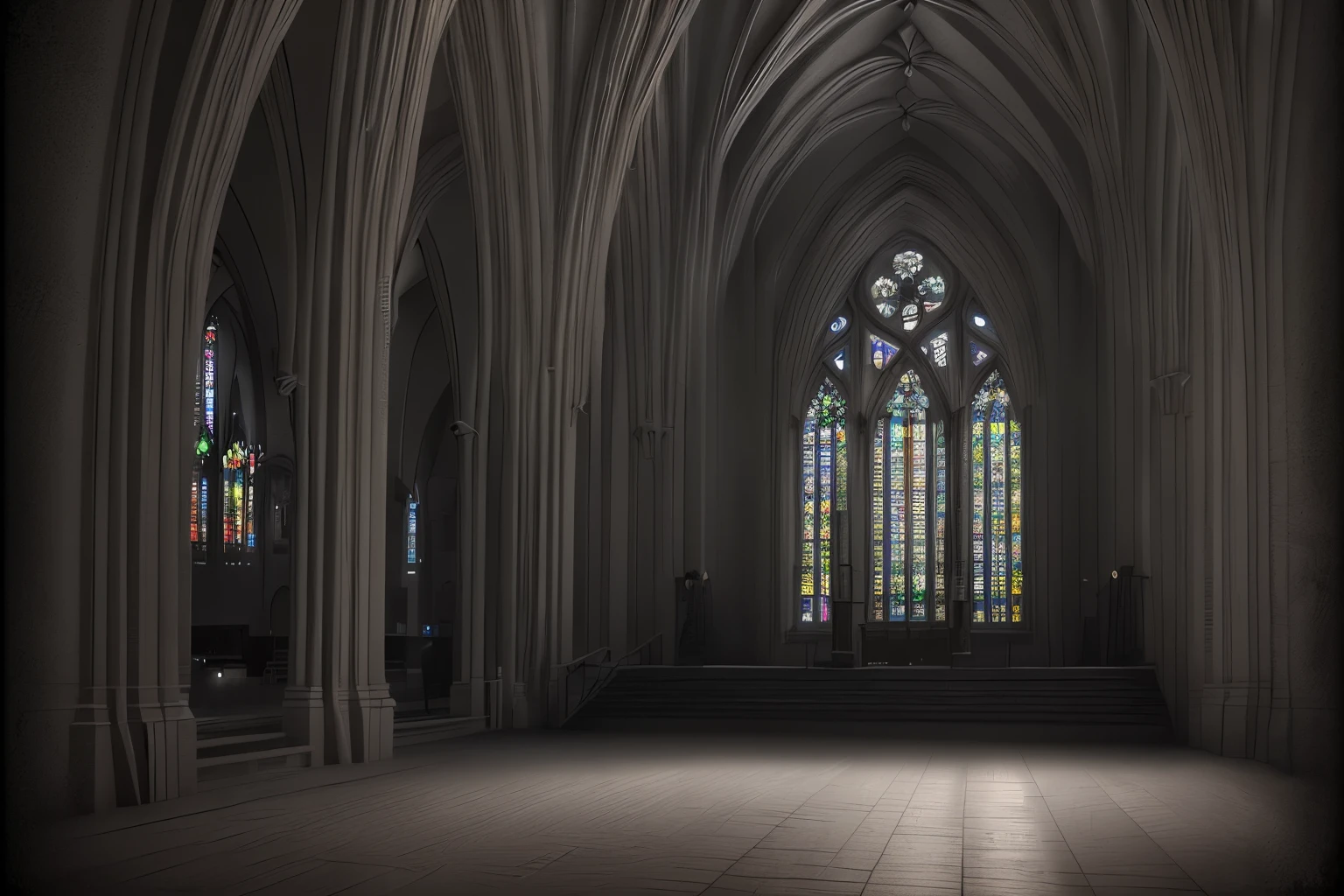 a close up of a massive gothic cathedral, medieval architecture, intricate stone carvings, ornate arched entrance, ornamental iron gates, sunlight streaming through stained glass windows, gloomy atmosphere, moody lighting, shadows and textures, highly detailed, cinematic angle, photorealistic, 8k, (best quality, 4k, 8k, highres, masterpiece:1.2), ultra-detailed, (realistic, photorealistic, photo-realistic:1.37), HDR, UHD, studio lighting, ultra-fine painting, sharp focus, physically-based rendering, extreme detail description, professional, vivid colors, gothic, fantasy, dramatic