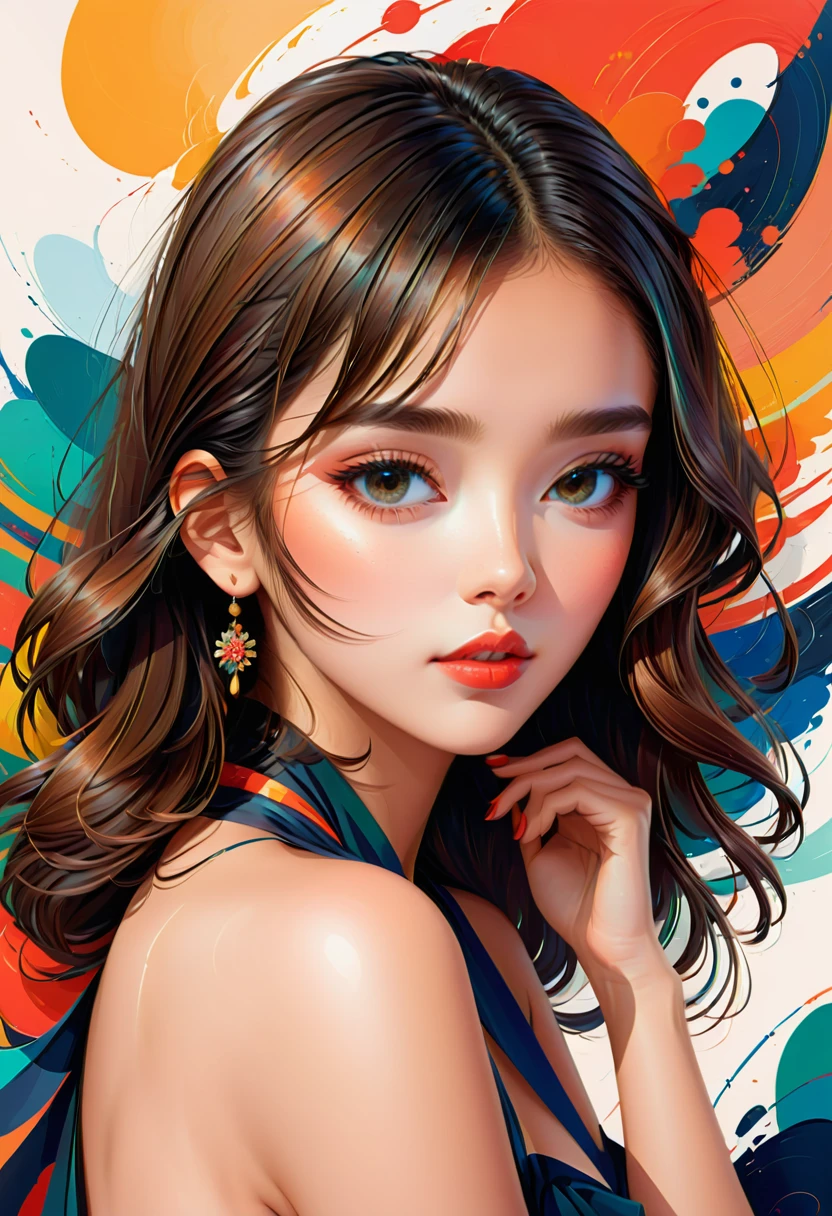 vector，Flat style，illustration，数字艺术illustration，1 girl，unique，beautiful face，portrait，shoulder，beautiful hands，artistic concept，abstract
