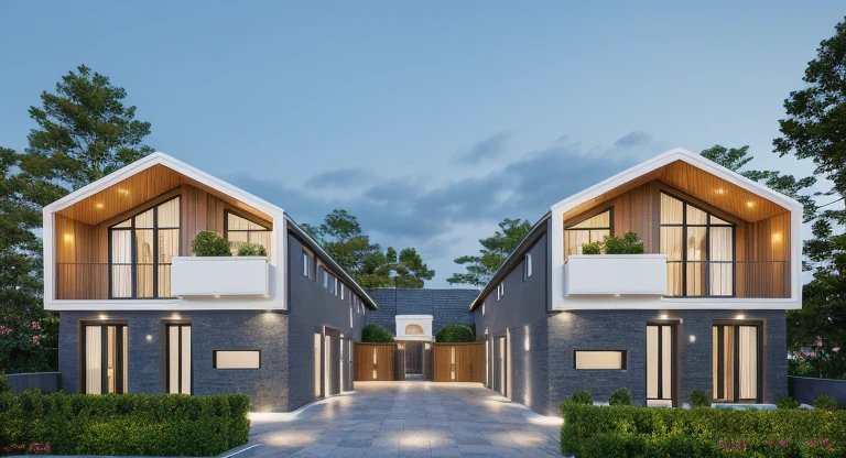 PLATFORM KTHOUSE, 1 morden villa,1large yard, 1 road runs in front of the house, (RAW photo, real, best quality, masterpiece:1.2), look morden minimalist, 1 road in front of the house, dynamic lighting:1.3, (hyper realistic, photo-realistic:1.2), high quality, (dark lighting:1.2), perfect lighting, archdaily, no human, light at 12 noon, light in door:1.2