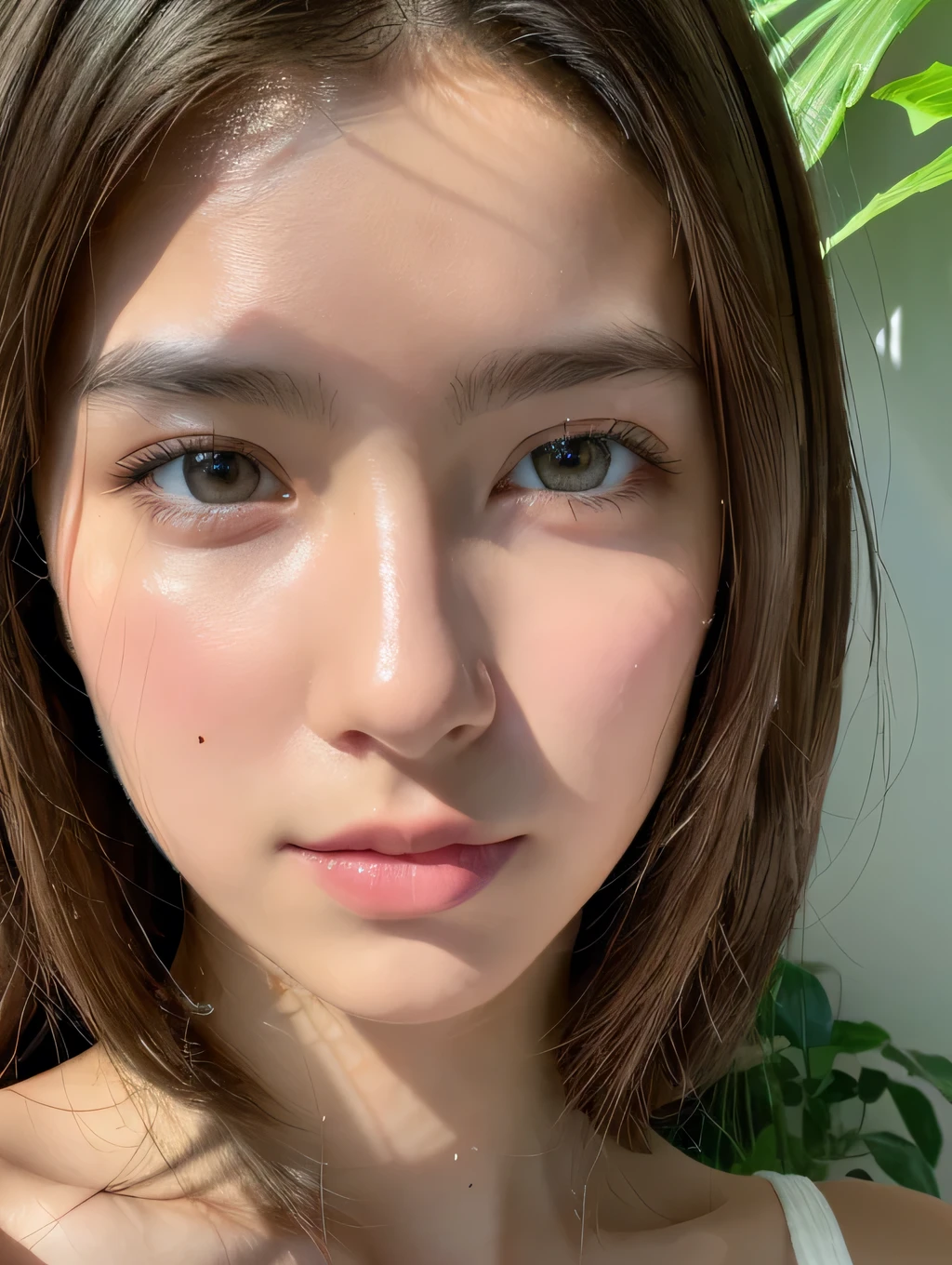 8K,Best quality, masterpiece, ultra high res, (photorealistic:1.4), raw photo, (Authentic skin texture:1.3), (film grain:1.3), (selfie angle),1girl,beautiful detailed eyes and face,masterpiece, best quality,close-up,upper bod, inside aesthetic home with good interior, iphone selfie