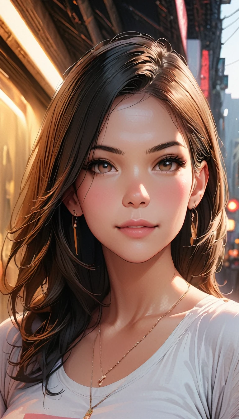 (8k, RAW Photos, Highest quality, masterpiece: 1.2), (Realistic, Realistic: 1.37), 1 girl, Urban Background, Avatar .50mm lens