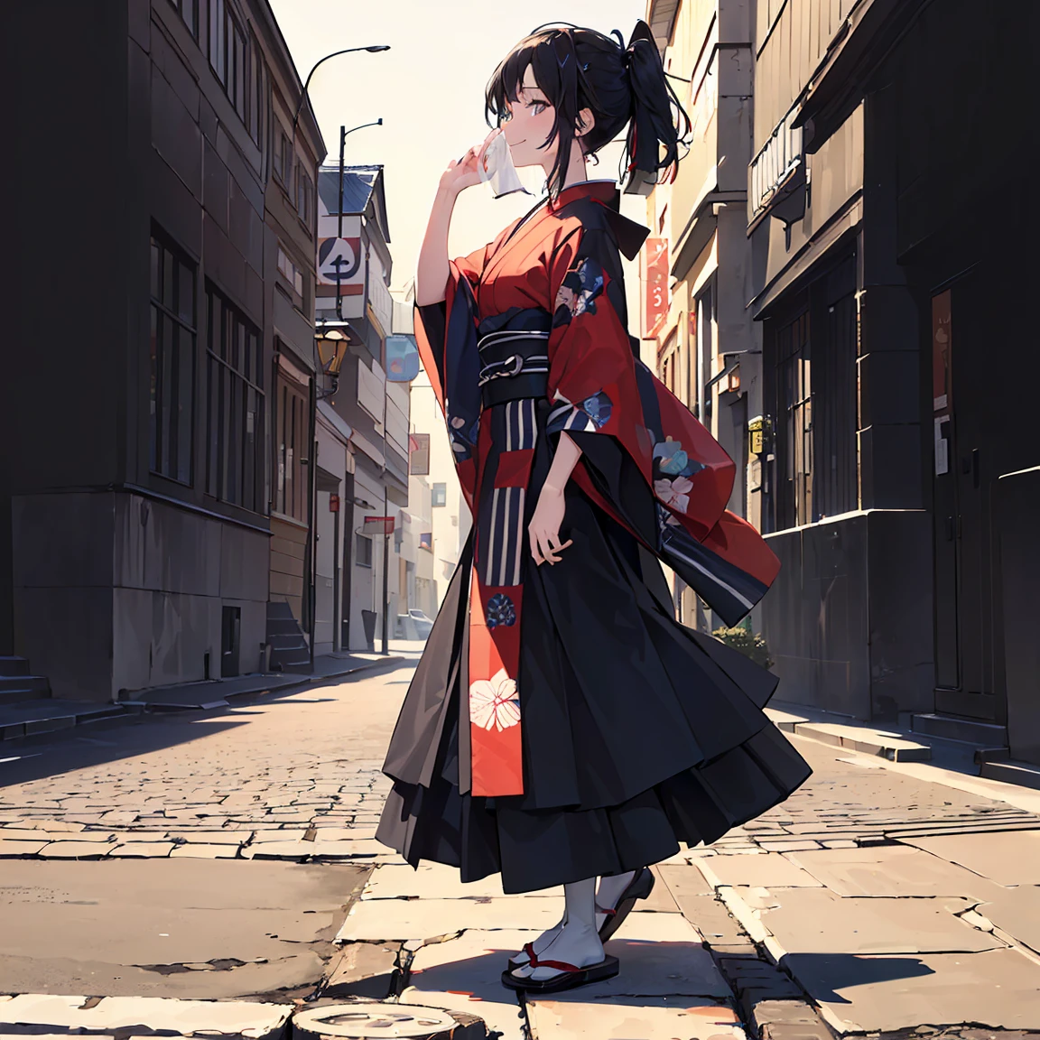 Ultra-high resolution, high resolution, ((premium, 8k, 32K, masterpiece)), Very detailed, (Low angle full body shot 1.2,) volumetric lighting, Cinematic, (((Colorful))), A dark-haired beauty, Japanese women, 20-year-old, Small face, , (photorealistic), (realistic),(A smile devoid of emotion), Demure dress, (Minimal exposure:2.0), silky hair, looking at viewer, In the act of turning, looking up, Very fine and beautiful face, Beautiful and well-proportioned face, Very beautiful face, An empty major roadway