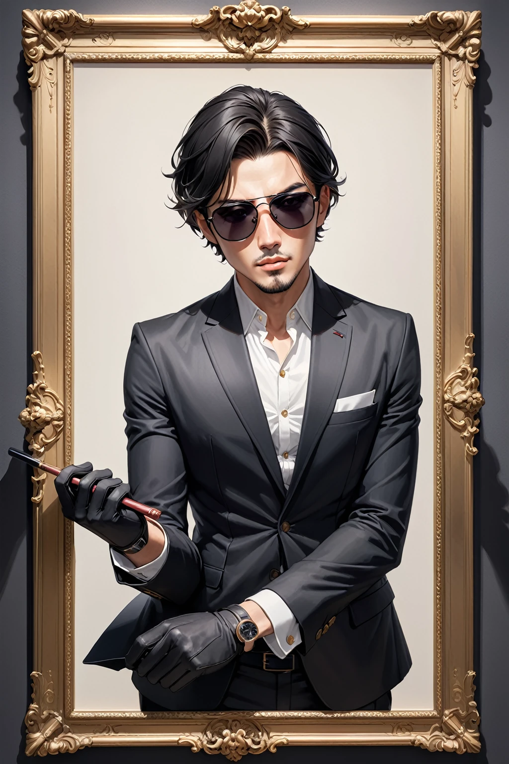 work of art, best qualityer, naughty man, Black jacke, black gloves, sunglasses