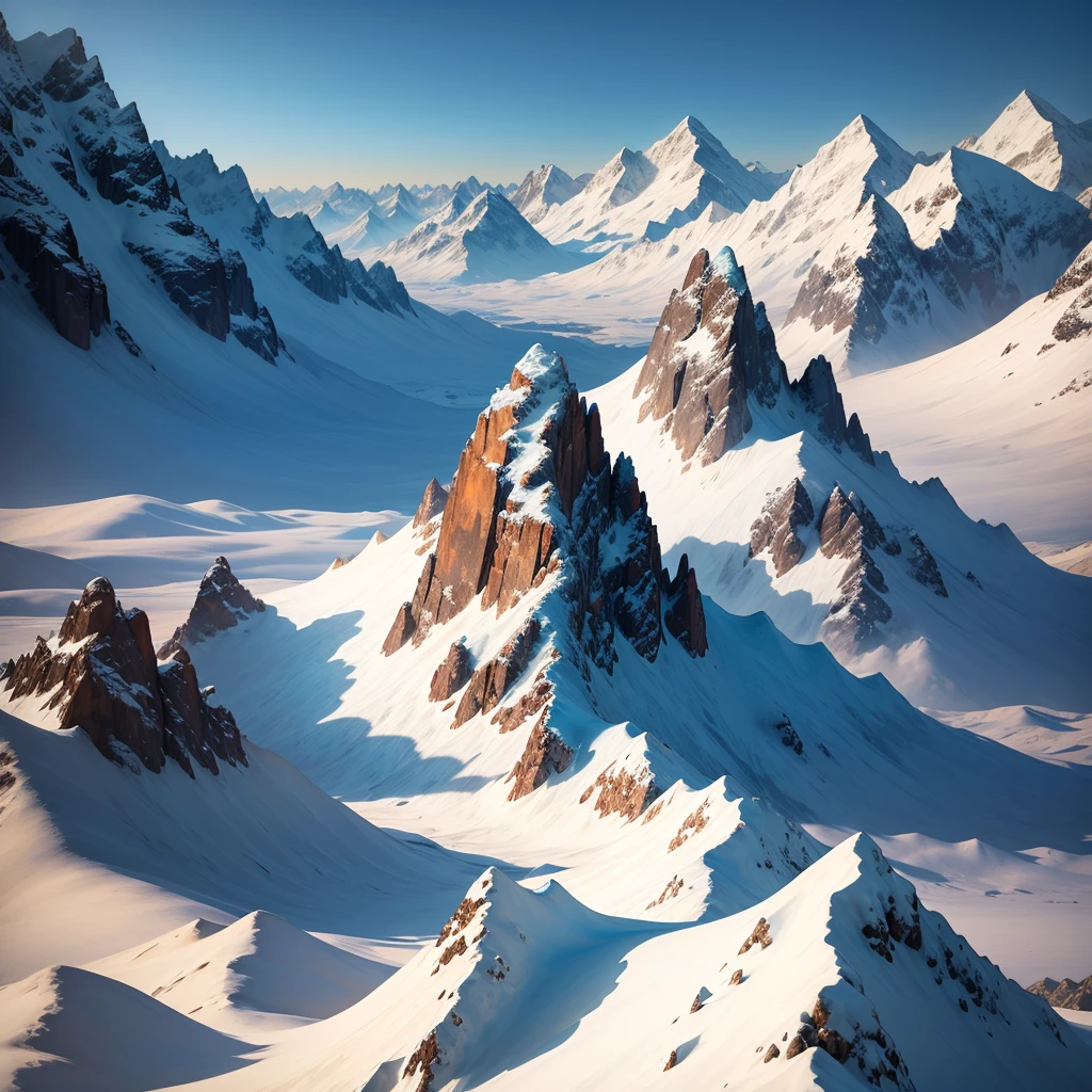 best quality, masterpiece, vast mountain range, snow capped mountains, beautiful, longing for adventure